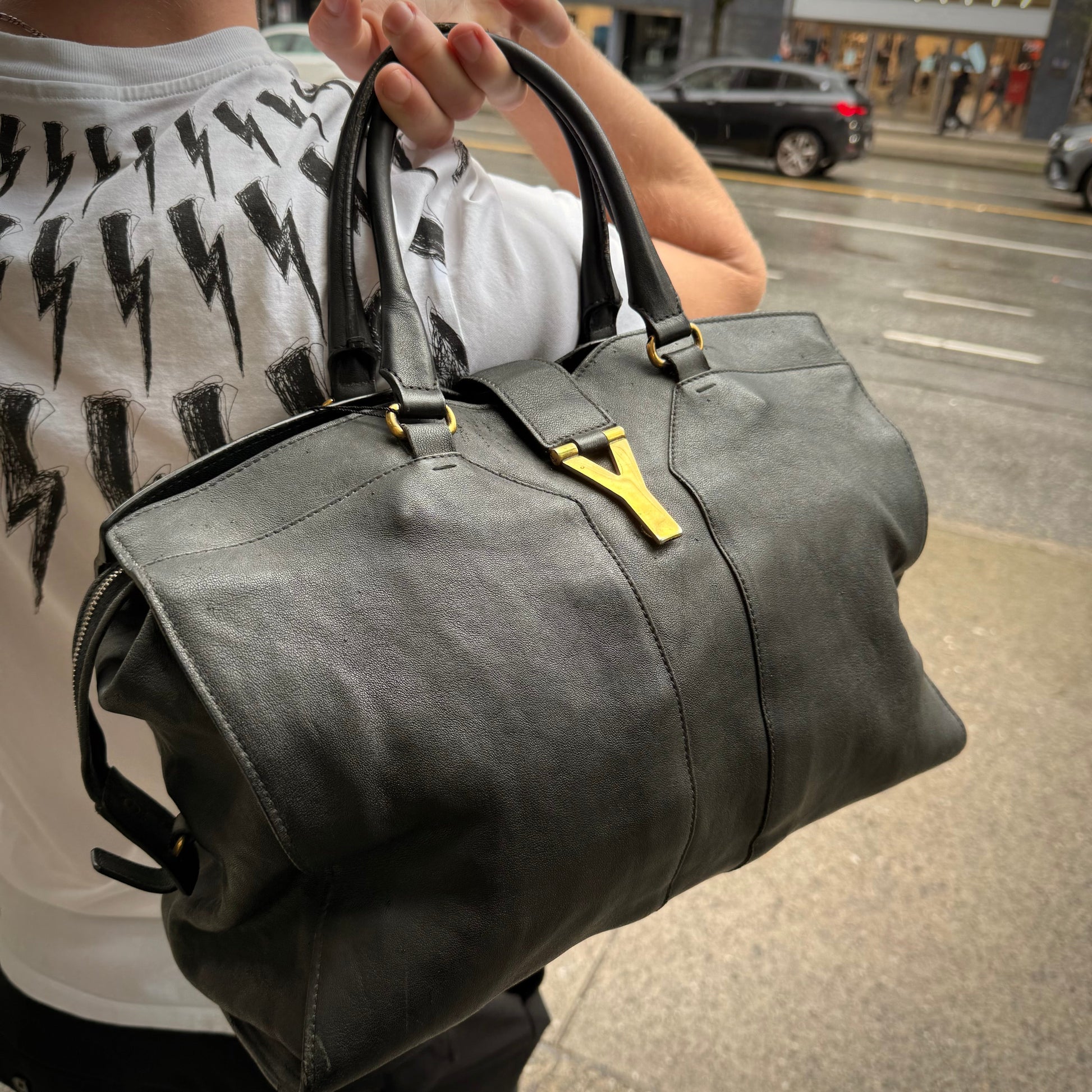 YSL Saint Laurent Yves Cabas Handbag Lambskin Black Travel Bag