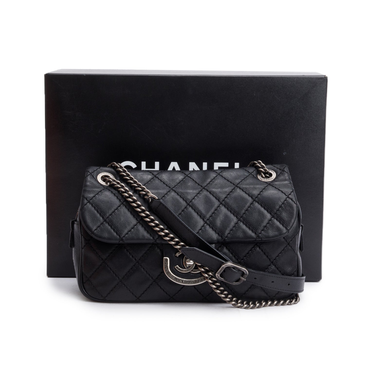 Chanel Quilted Paris-Edinburgh Coco Sporran Flap Leather Calfskin Black Travel Bag Authenticity Card