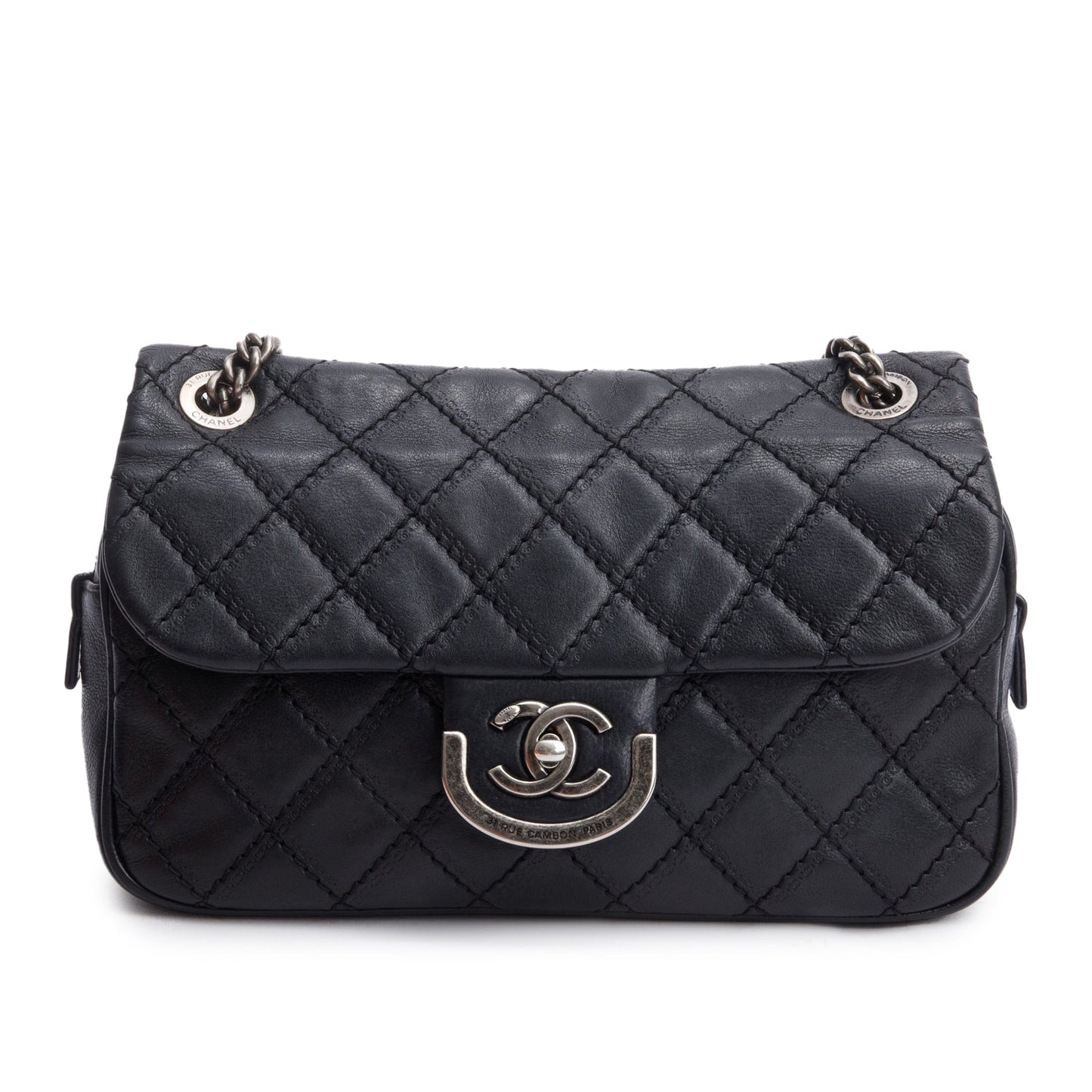 Chanel Quilted Paris-Edinburgh Coco Sporran Flap Leather Calfskin Black Travel Bag Authenticity Card