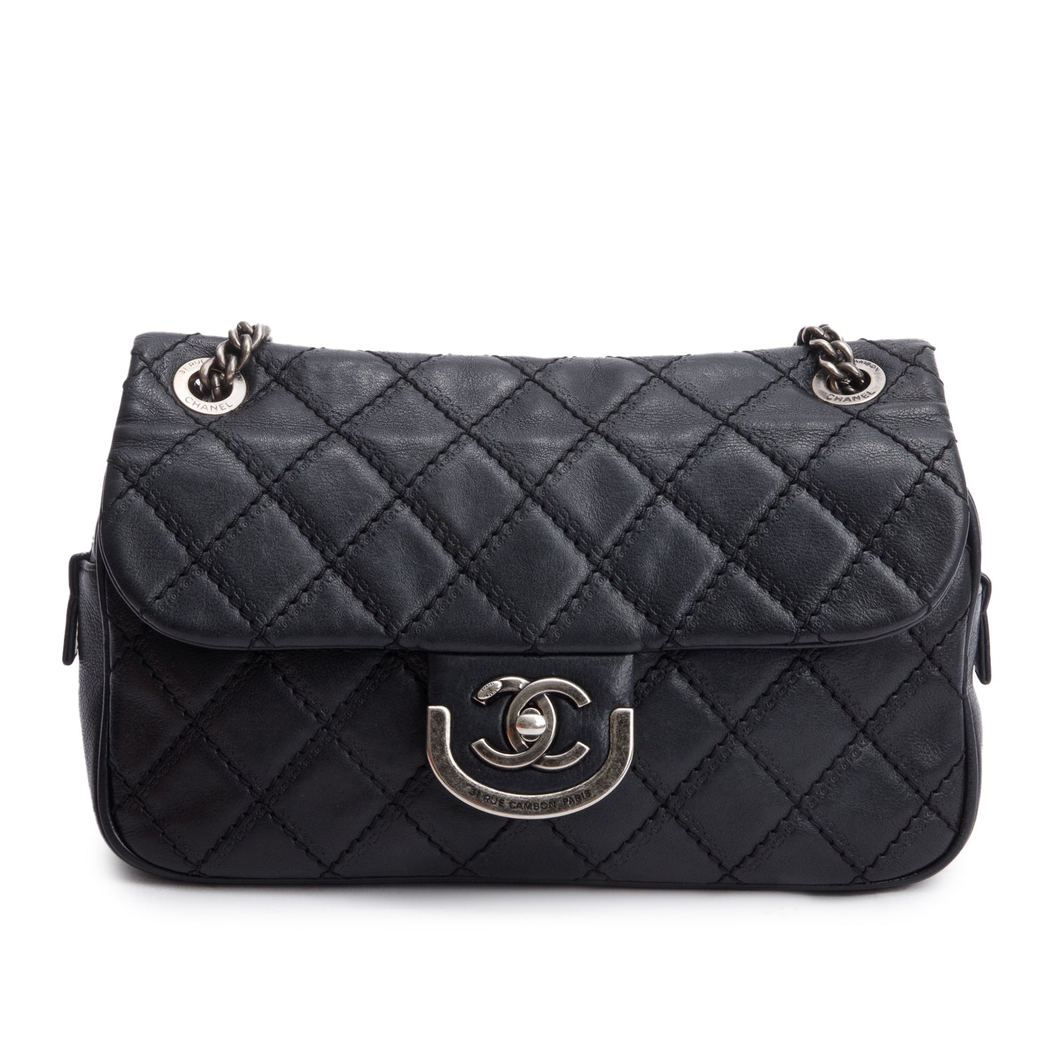 Chanel Quilted Paris-Edinburgh Coco Sporran Flap Leather Calfskin Black Travel Bag Authenticity Card