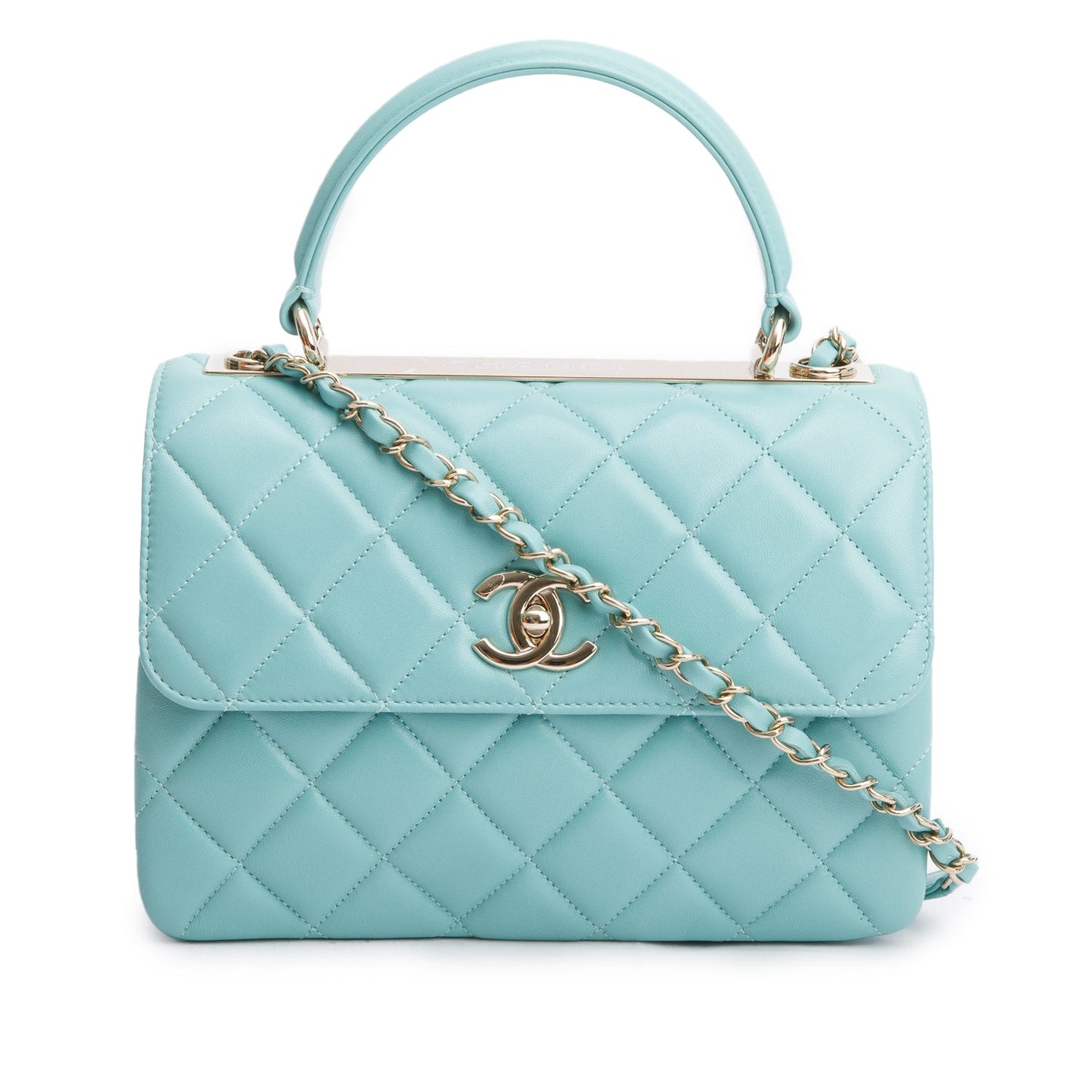Chanel Teal Quilted Trendy Top Handle Lambskin Travel Bag