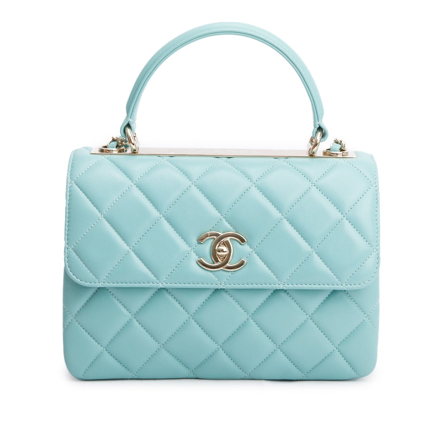 Chanel Teal Quilted Trendy Top Handle Lambskin Travel Bag