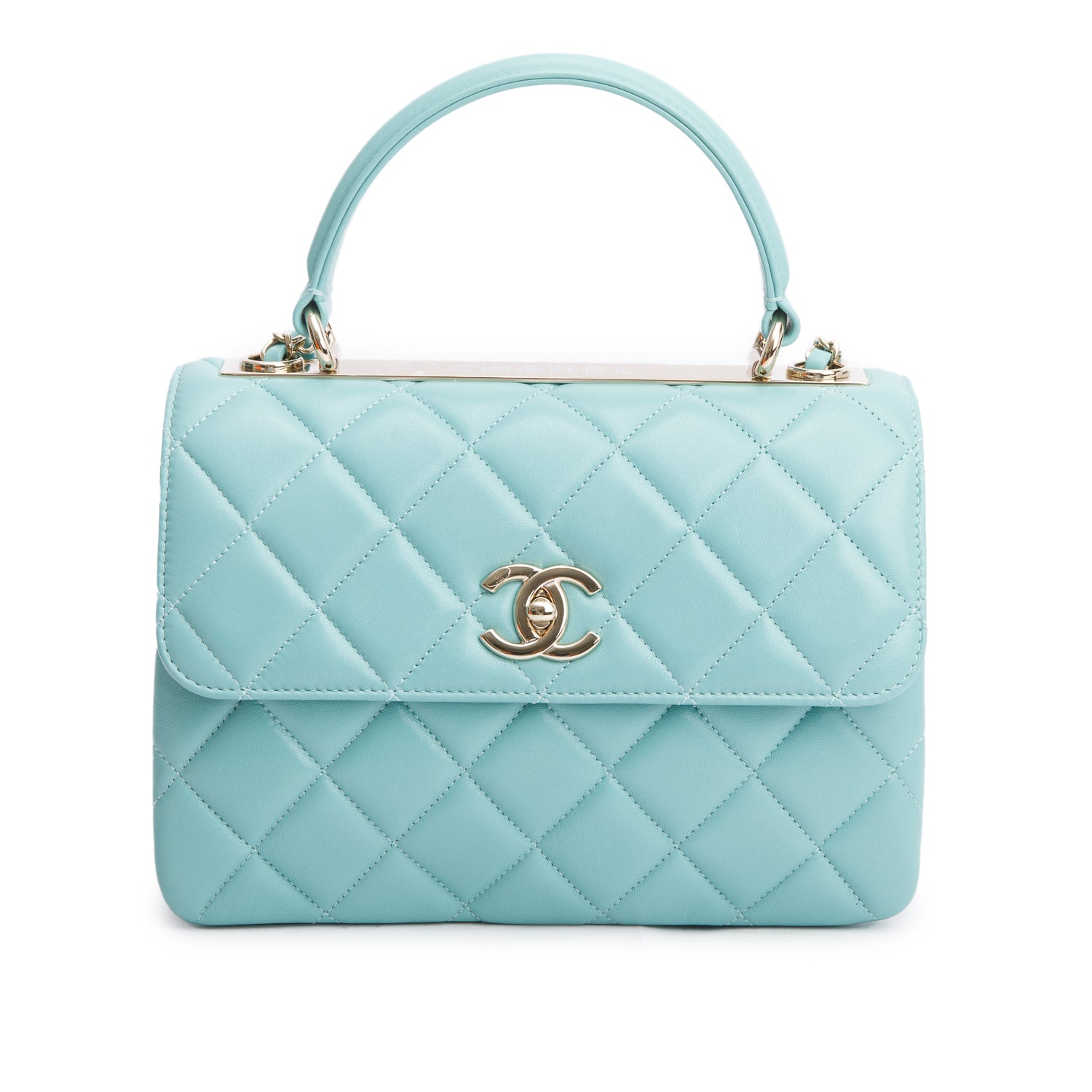 Chanel Teal Quilted Trendy Top Handle Lambskin Travel Bag