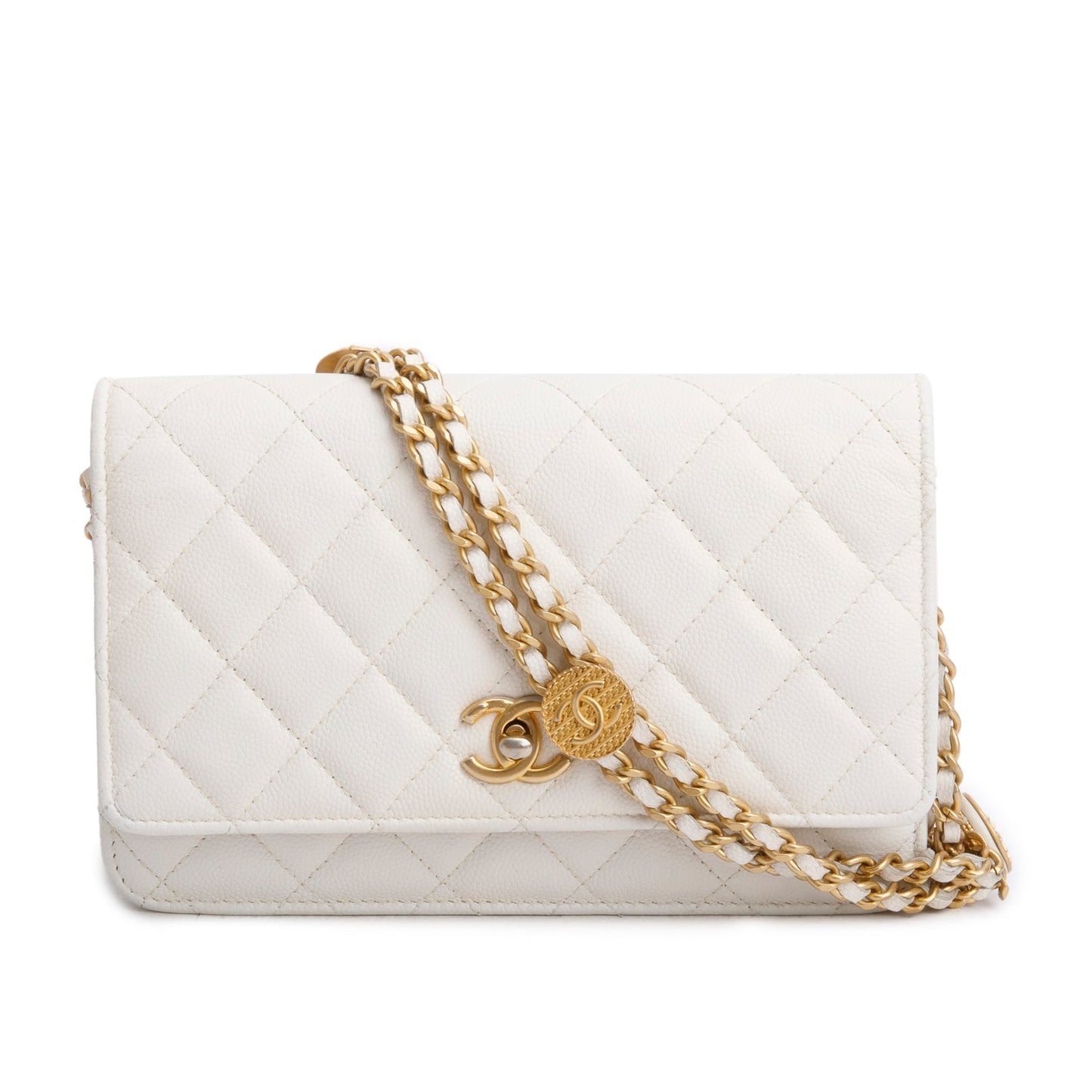 Chanel Caviar Quilted Twist Your Buttons White Wallet Case