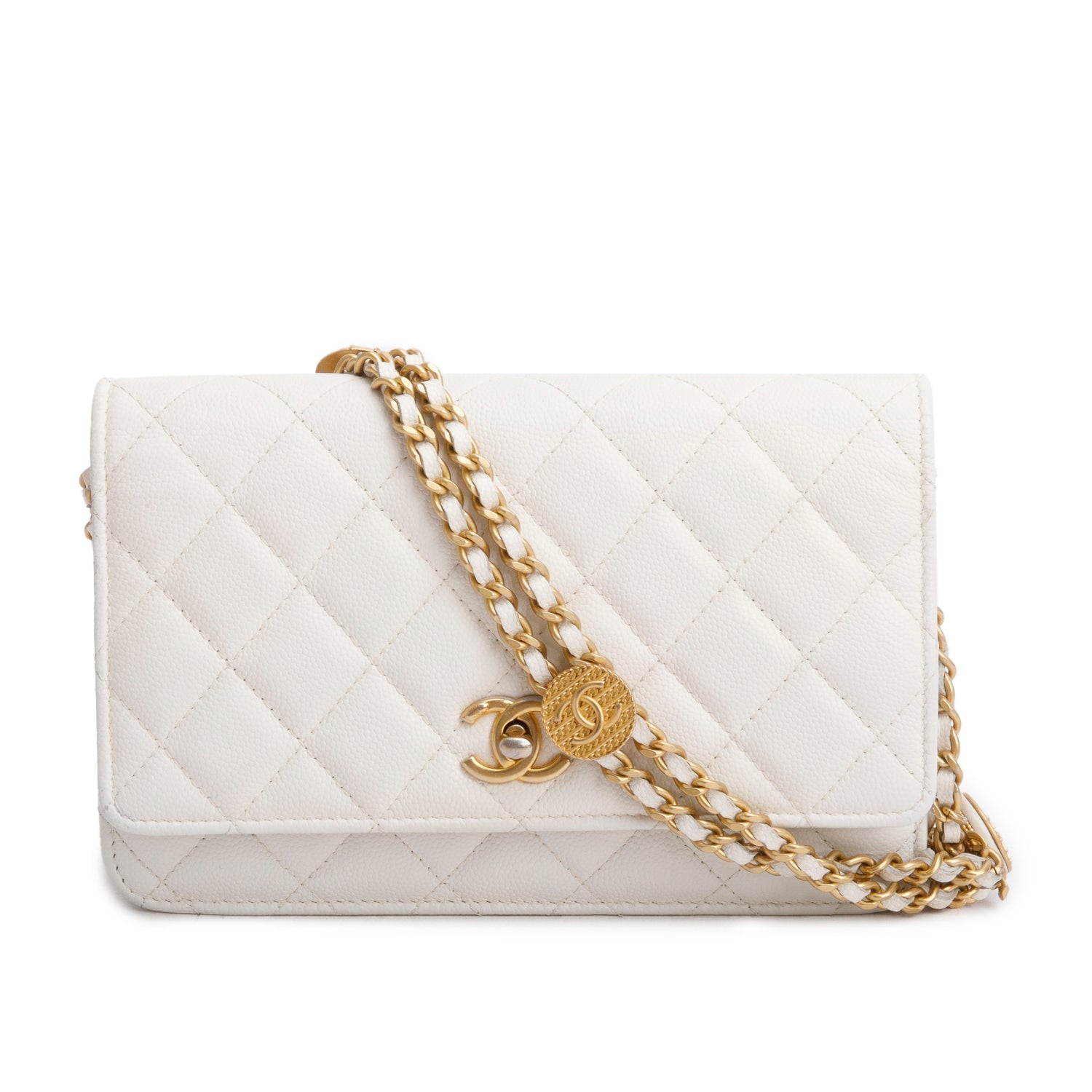 Chanel Caviar Quilted Twist Your Buttons White Wallet Case