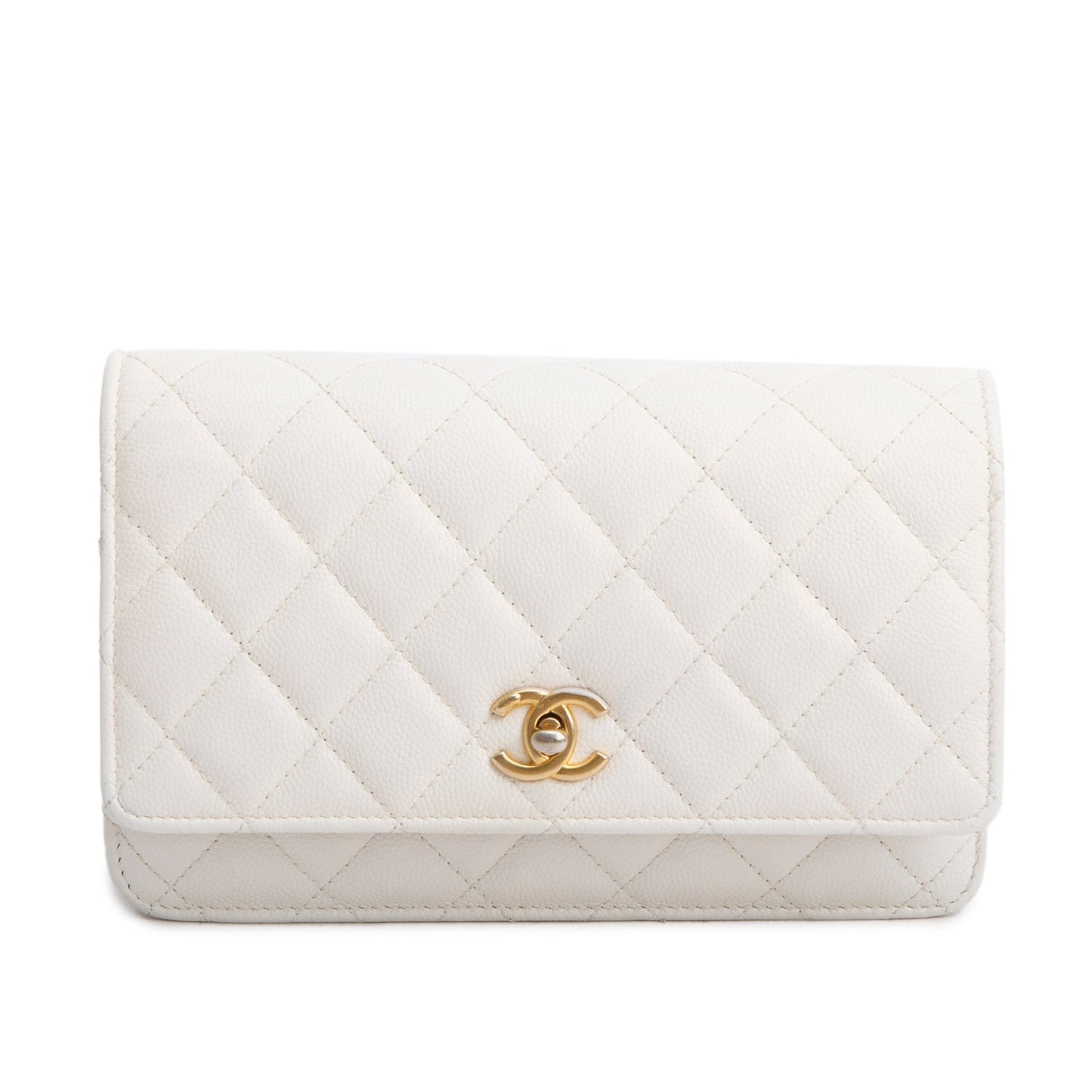 Chanel Caviar Quilted Twist Your Buttons White Wallet Case