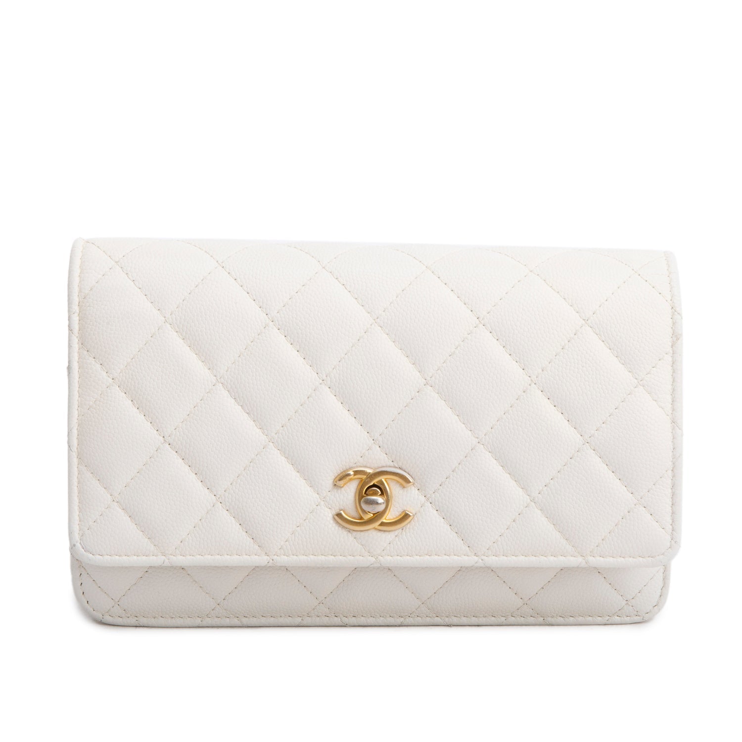 Chanel Caviar Quilted Twist Your Buttons White Wallet Case