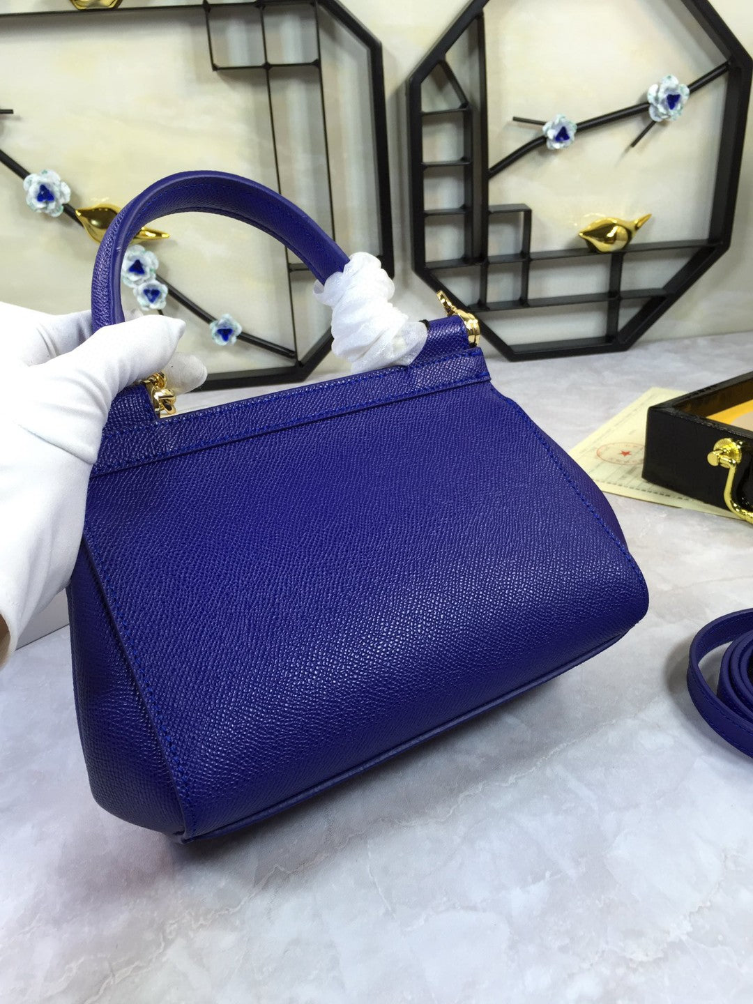Top Quality Sicily Handbag In Dauphine Dark Blue Medium Travel Bag