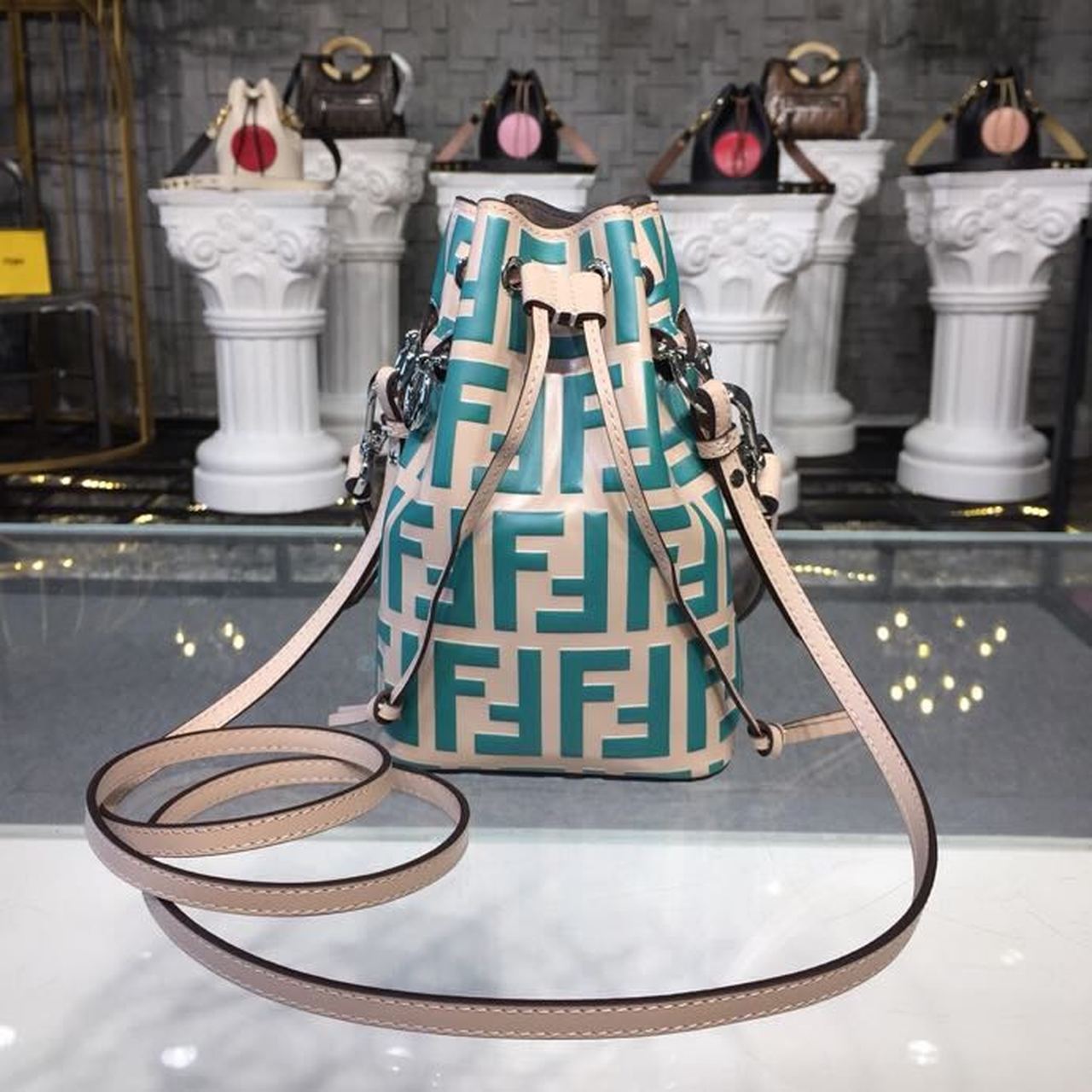 Fendi Mon Tresor Teal Ff Beige Crossbody Bag