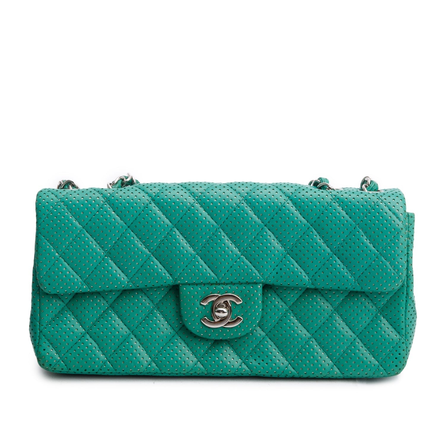 Chanel Perforated East West Flap Lambskin Green Travel Bag