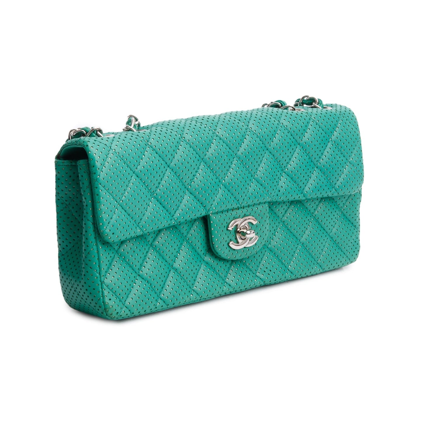 Chanel Perforated East West Flap Lambskin Green Travel Bag