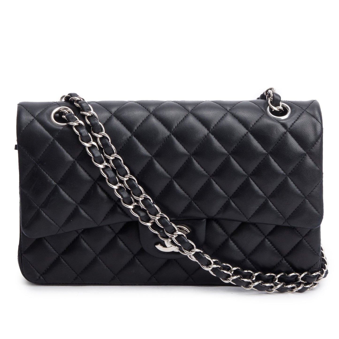 Chanel Quilted Classic Double Flap Leather Lambskin Black Travel Bag 8