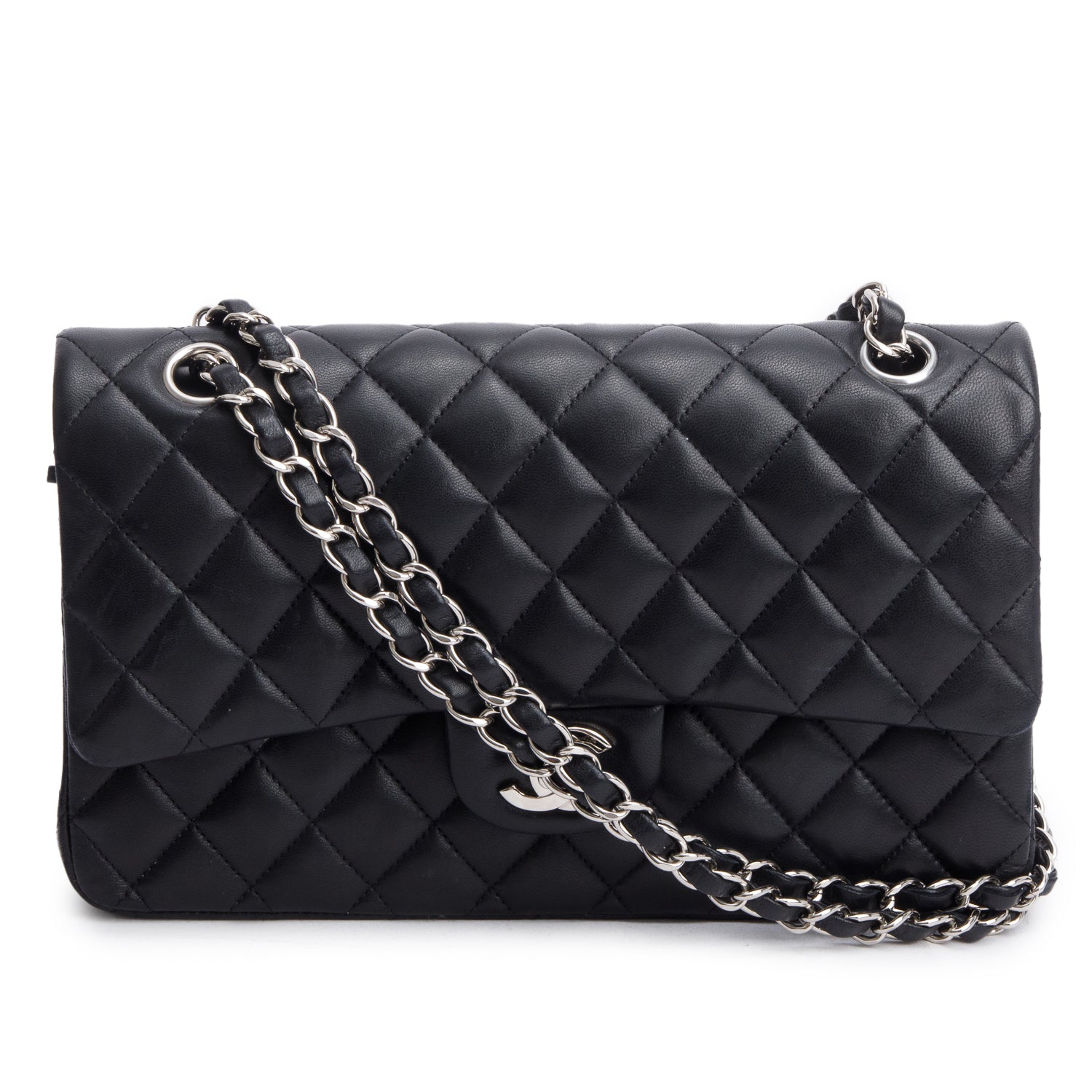 Chanel Quilted Classic Double Flap Leather Lambskin Black Travel Bag 8