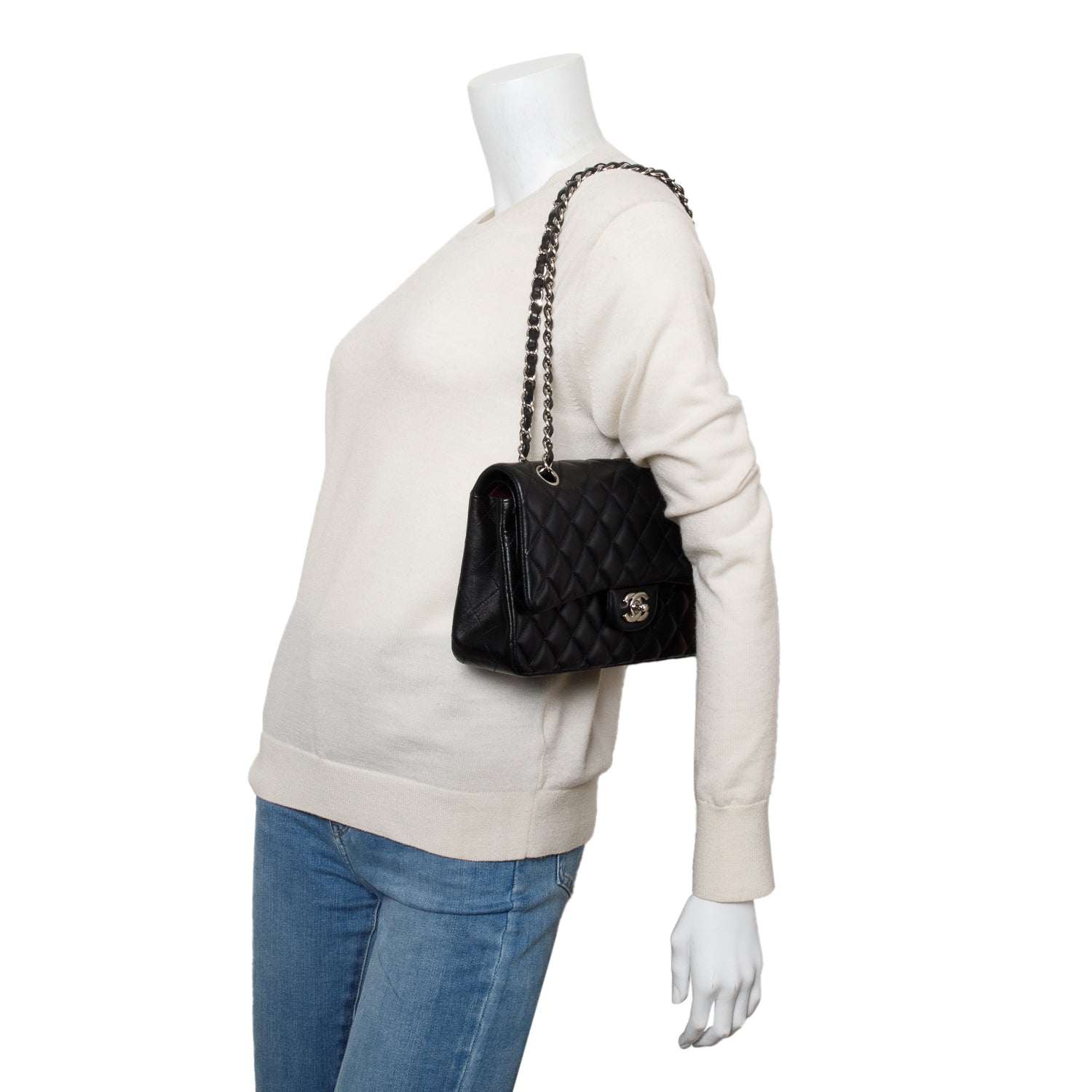 Chanel Quilted Classic Double Flap Leather Lambskin Black Travel Bag 8