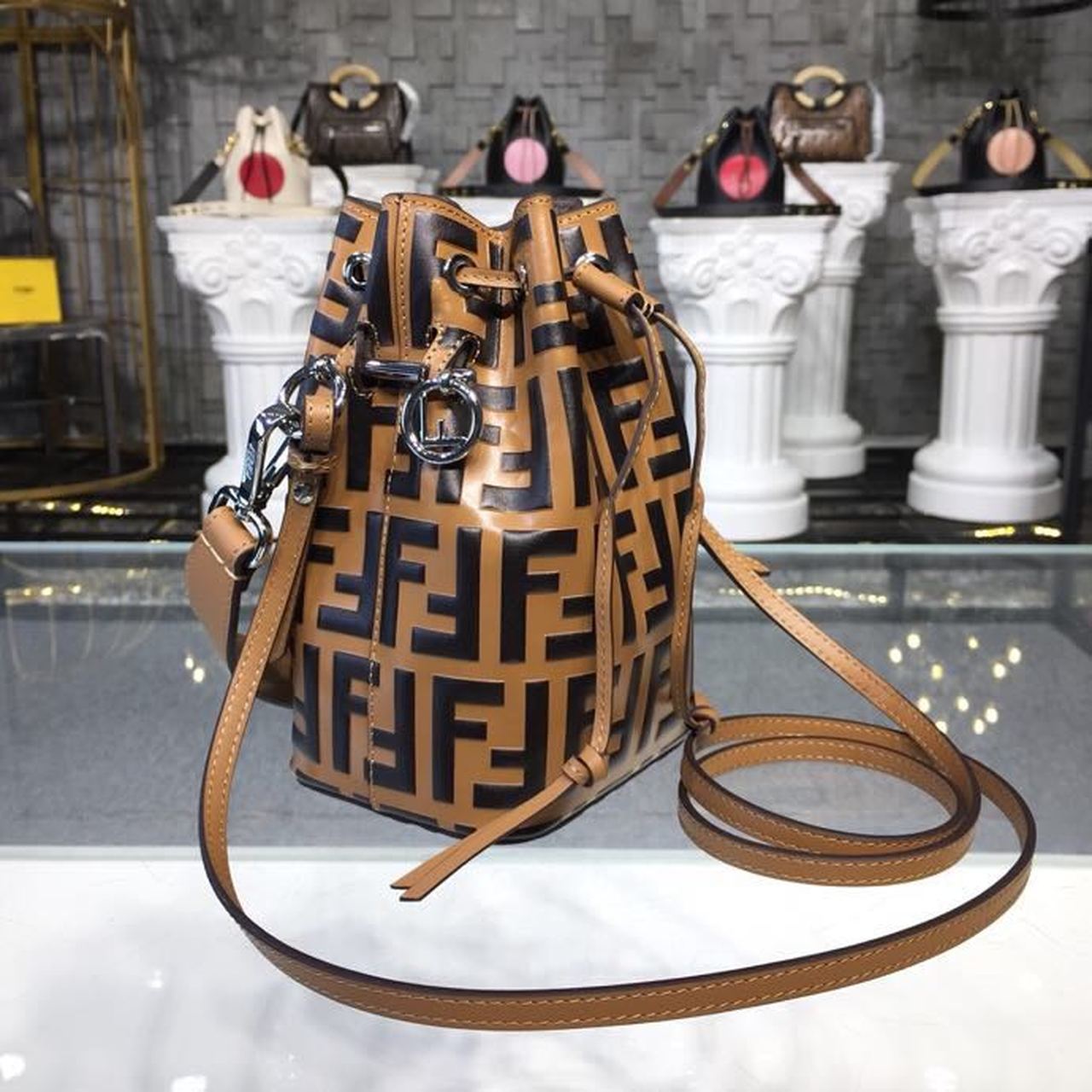 Fendi Top QualityTop Quality Mon Tresor Black Brown Bucket FF Crossbody Bag