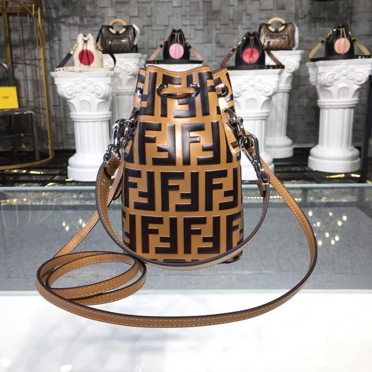 Fendi Top QualityTop Quality Mon Tresor Black Brown Bucket FF Crossbody Bag