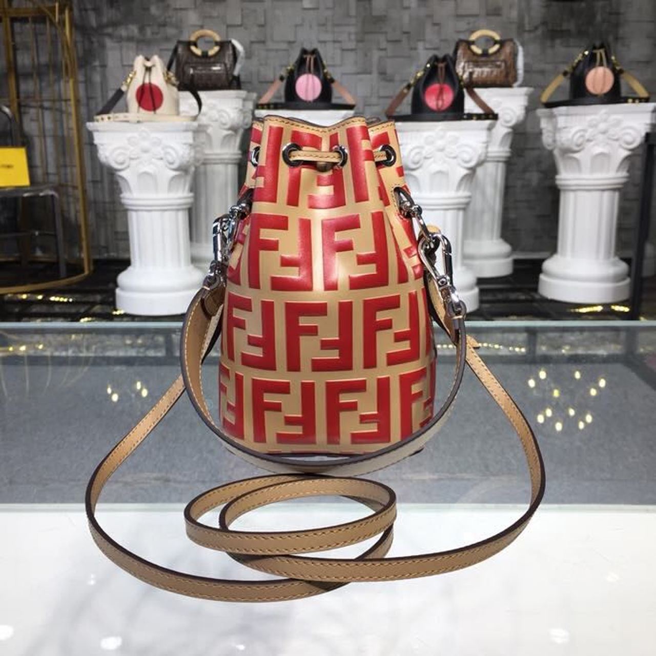 Fendi Top QualityTop Quality Mon Tresor Beige Red FF Crossbody Bag