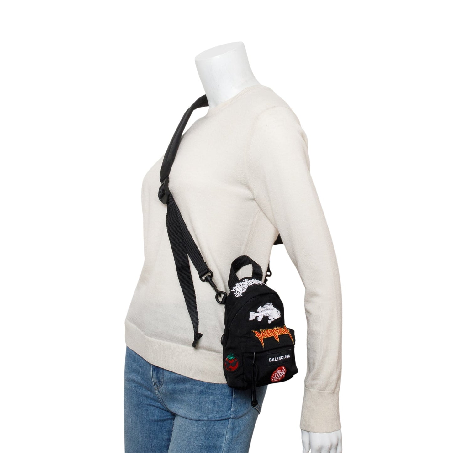 Balenciaga Recycled Explorer Crossbody Backpack Canvas Black Crossbody Bag