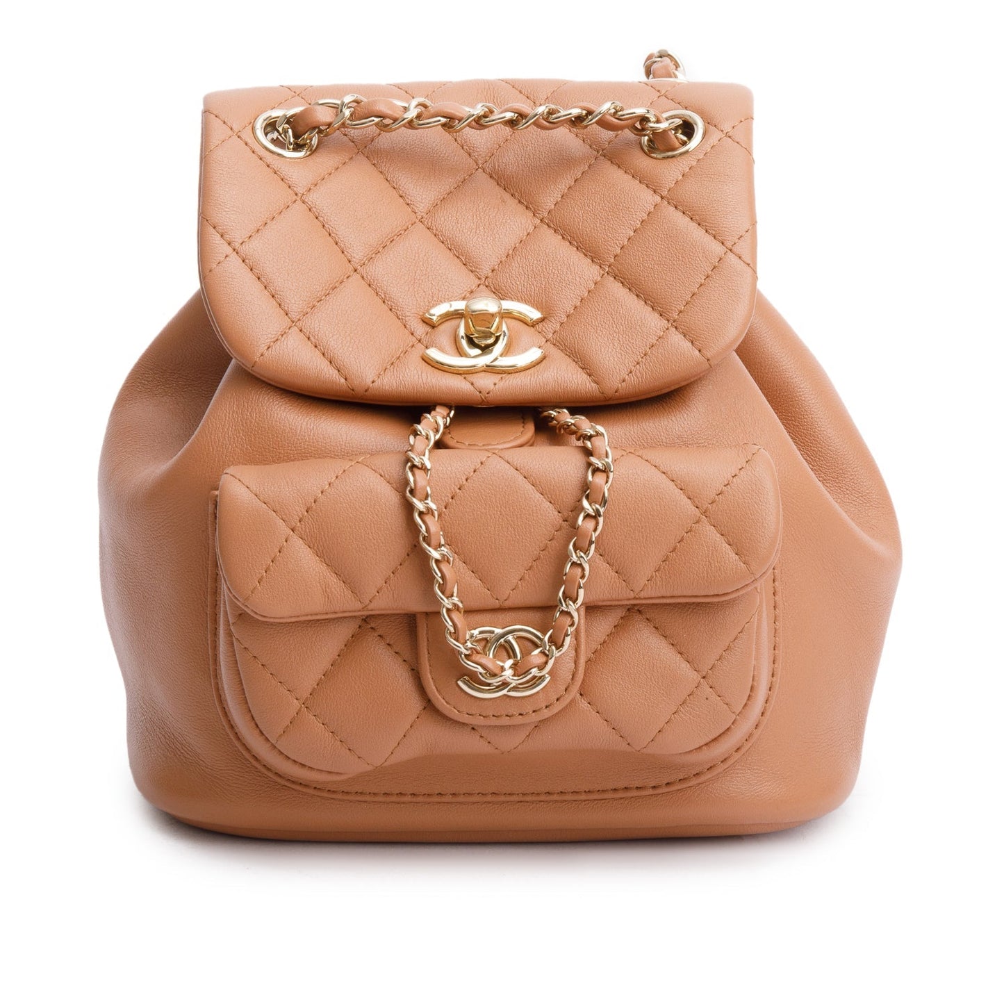 Chanel Quilted Duma Drawstring Backpack Lambskin Beige Jewelry