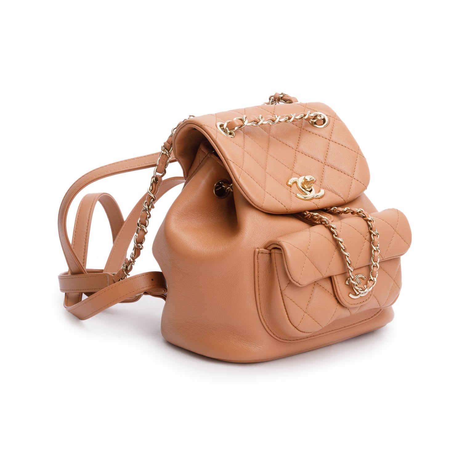 Chanel Quilted Duma Drawstring Backpack Lambskin Beige Jewelry