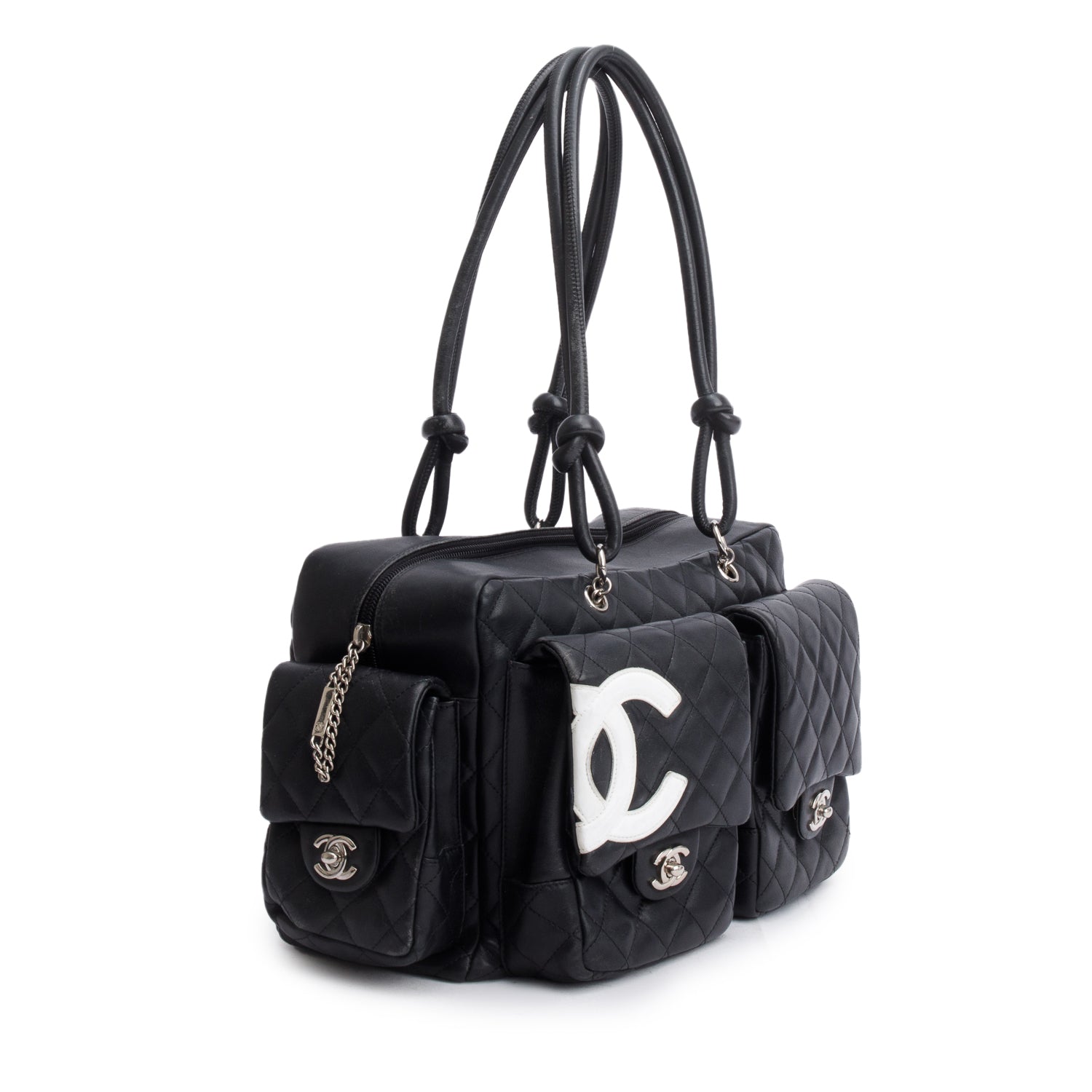 Chanel Quilted Ligne Cambon Reporter Lambskin Black Travel Bag