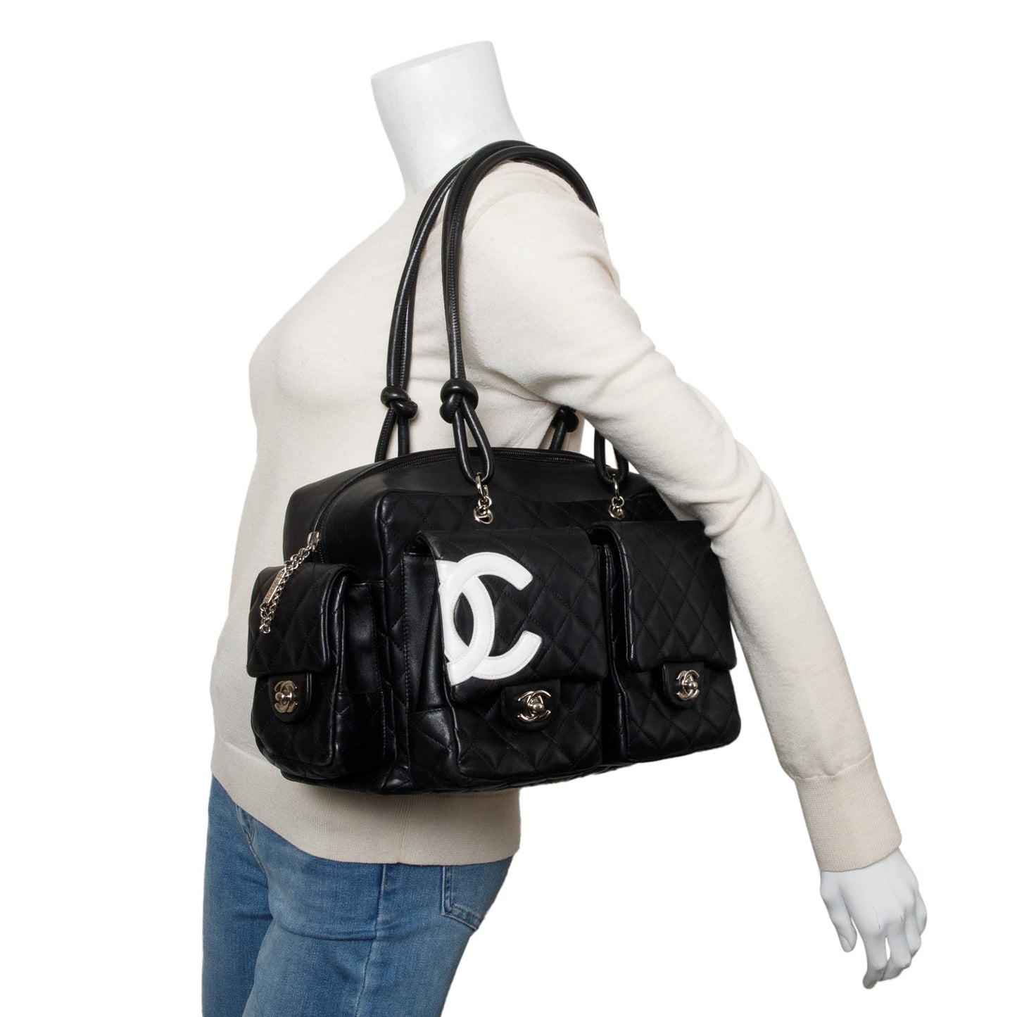 Chanel Quilted Ligne Cambon Reporter Lambskin Black Travel Bag