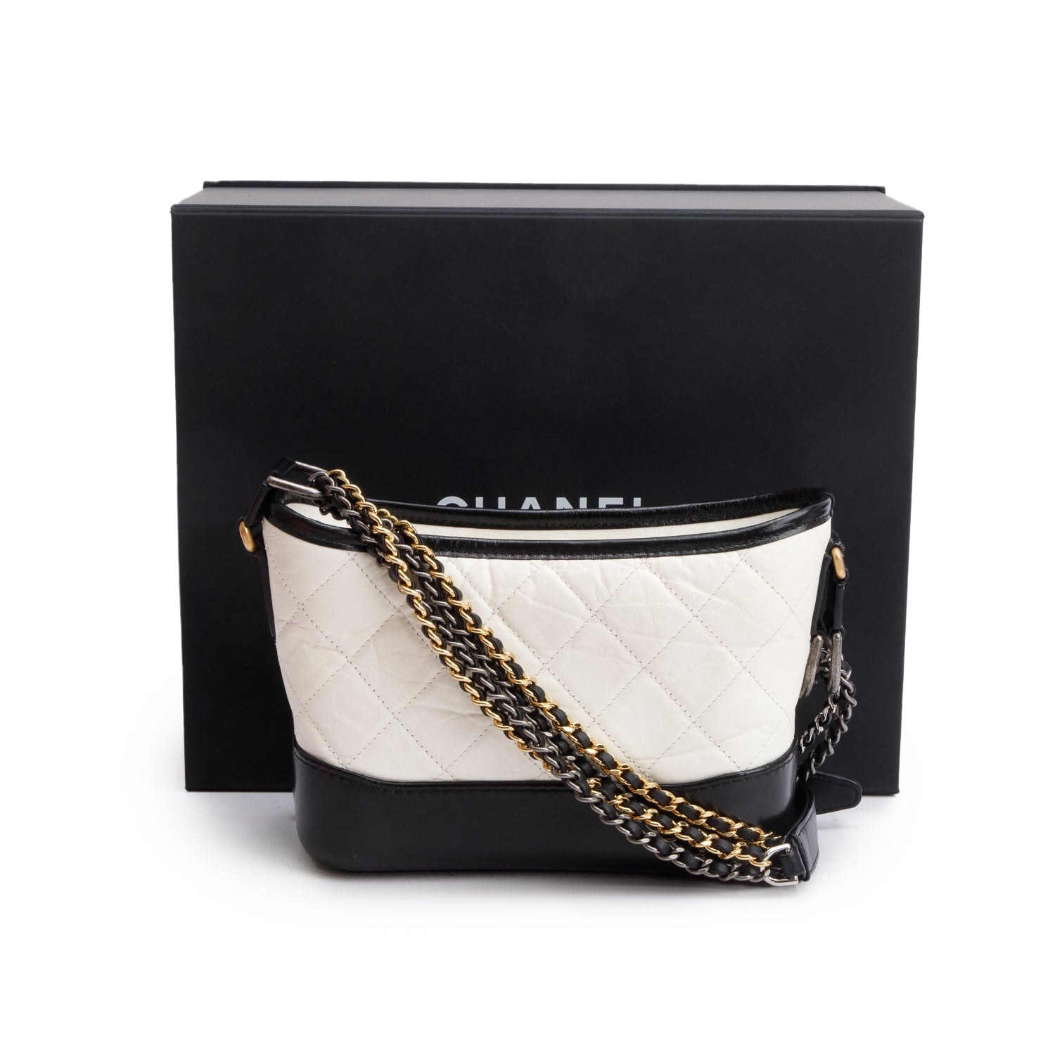 Chanel & Aged Gabrielle Hobo Leather Calfskin Black White Travel Bag 4