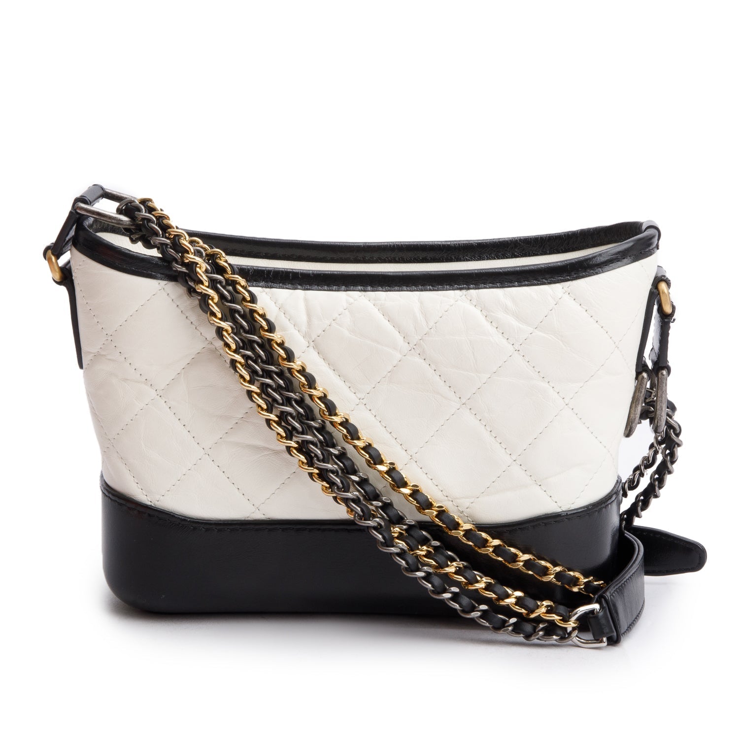 Chanel & Aged Gabrielle Hobo Leather Calfskin Black White Travel Bag 4