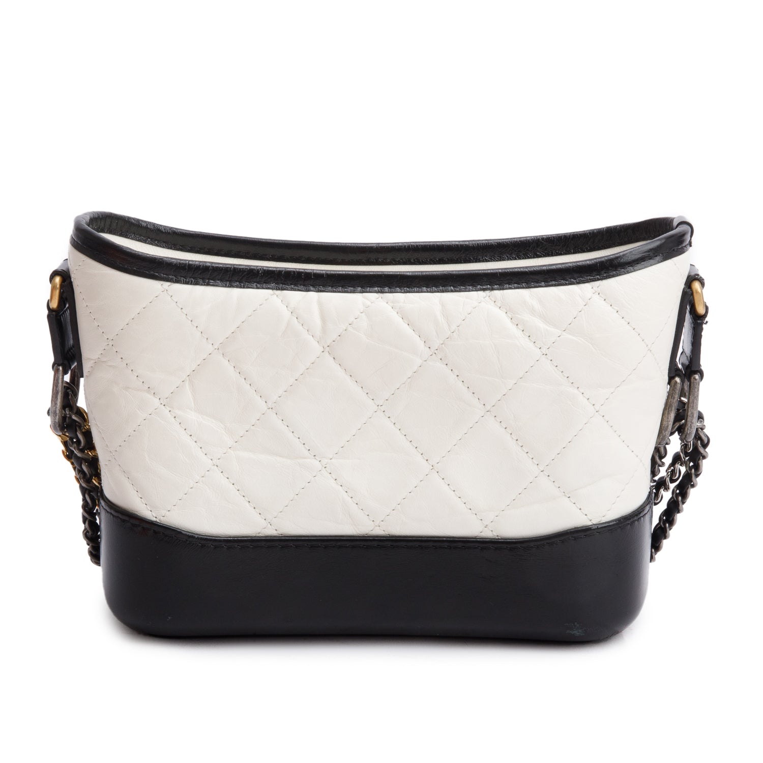 Chanel & Aged Gabrielle Hobo Leather Calfskin Black White Travel Bag 4