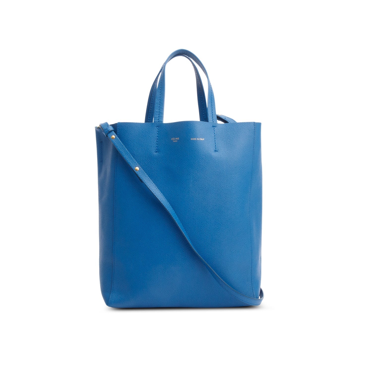 Celine Grained Calfskin Vertical Cabas Tote Handbag Blue Small Tote Bag