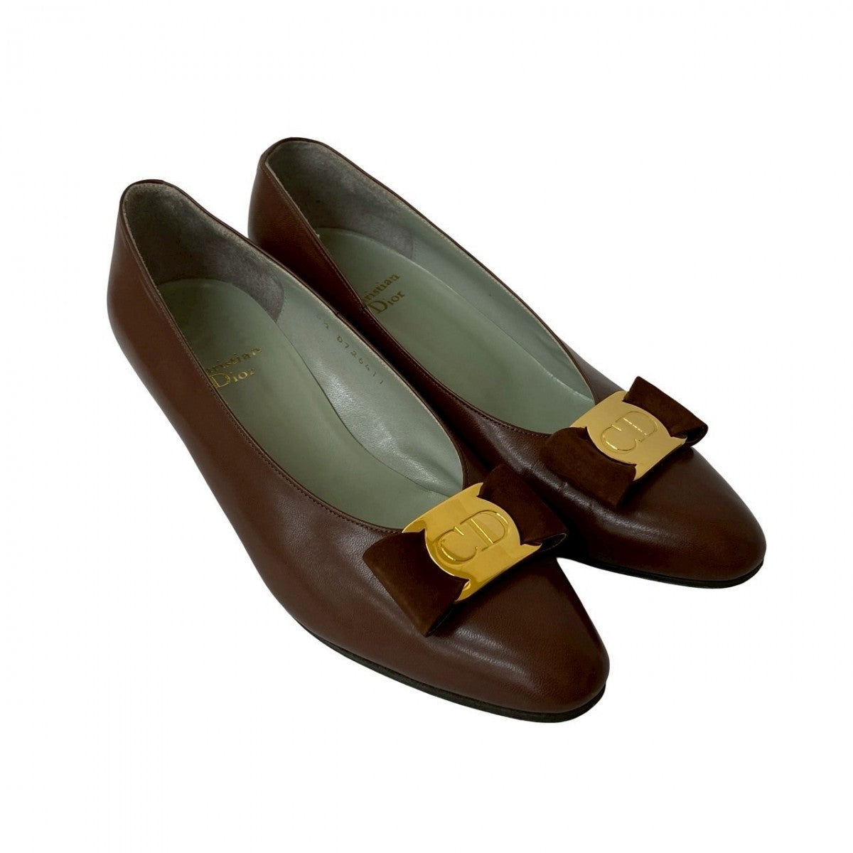 Dior Pumps Cd Ribbon Women Handbag Leather Brown Shoes