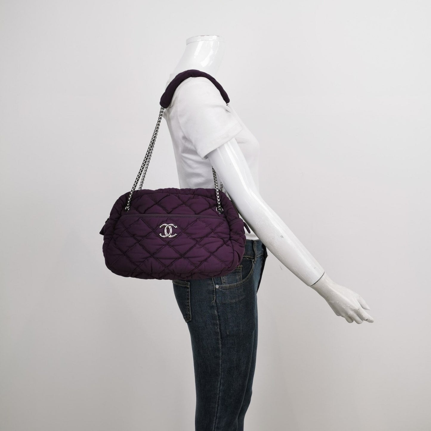 Chanel Nylon Bubble Striped Quilt Accordion Flap Shoulder Bag