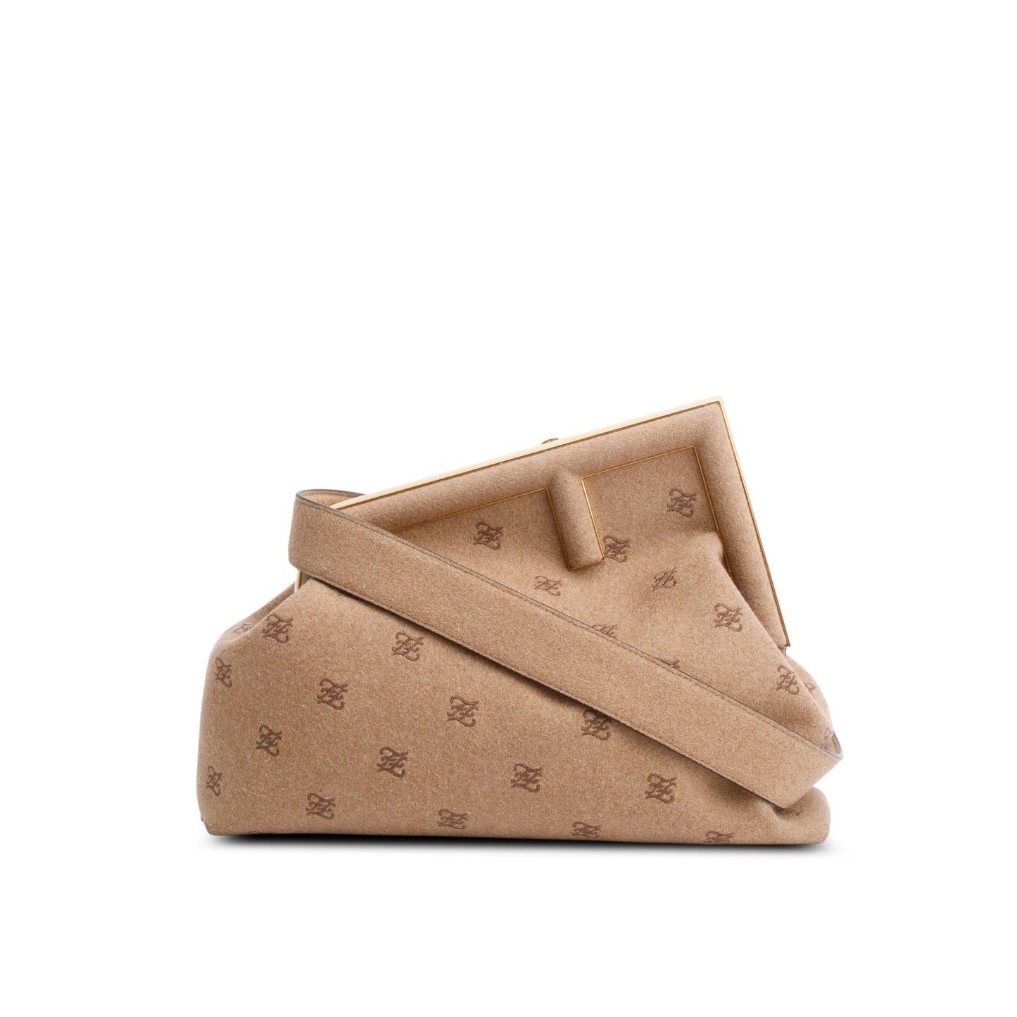 Fendi Flannel Karligraphy Embroidered First Bag Beige Travel Bag