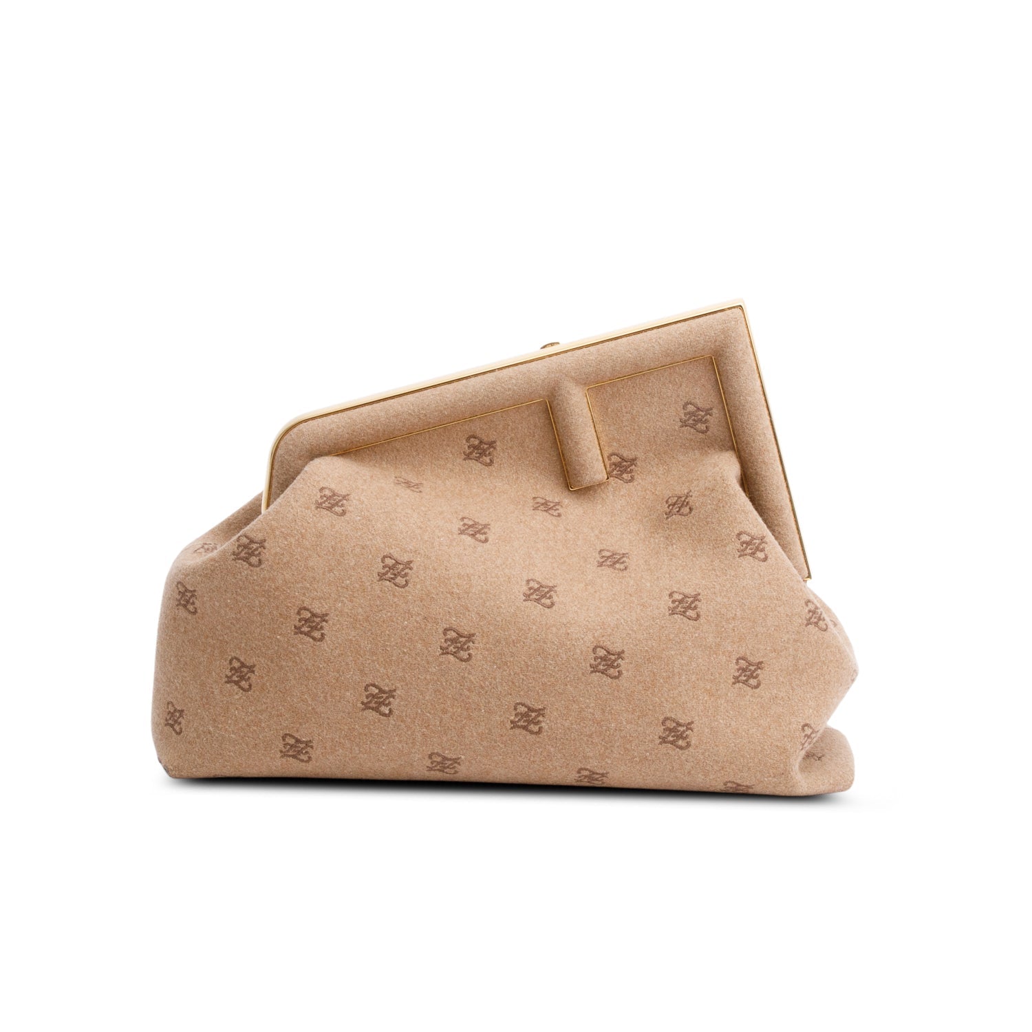 Fendi Flannel Karligraphy Embroidered First Bag Beige Travel Bag