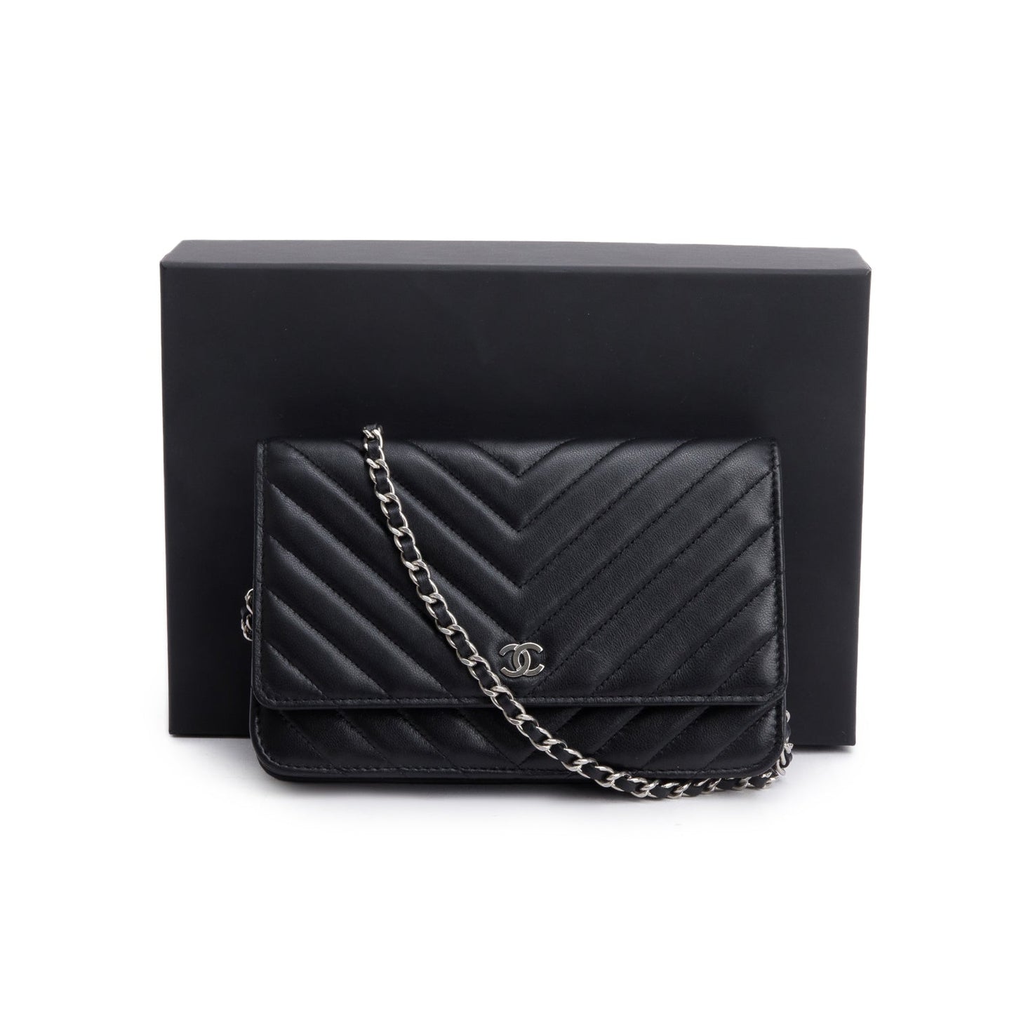 Chanel Chevron on Lambskin Black Wallet Case