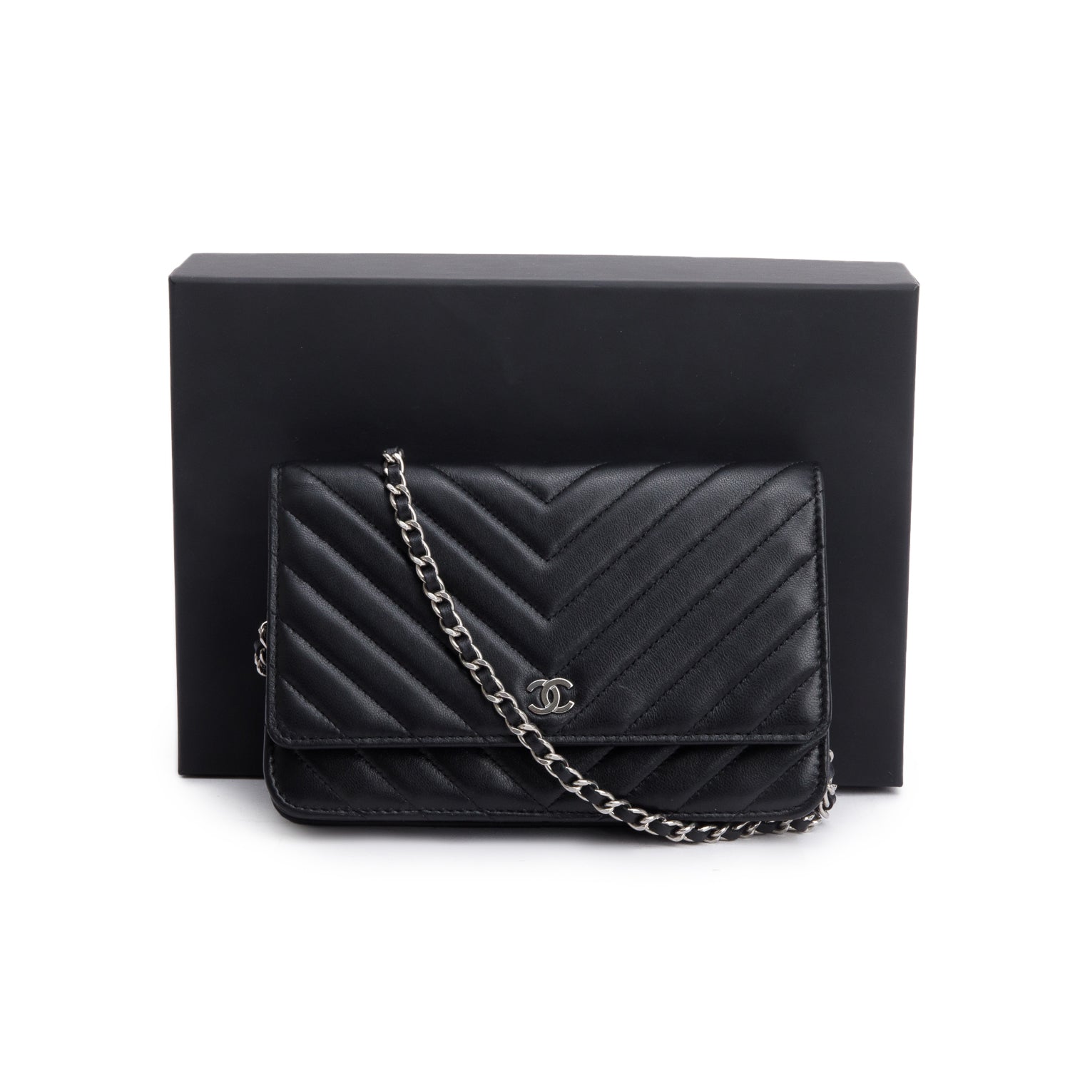 Chanel Chevron on Lambskin Black Wallet Case