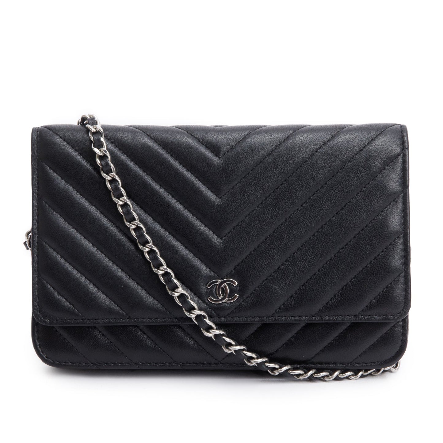 Chanel Chevron on Lambskin Black Wallet Case