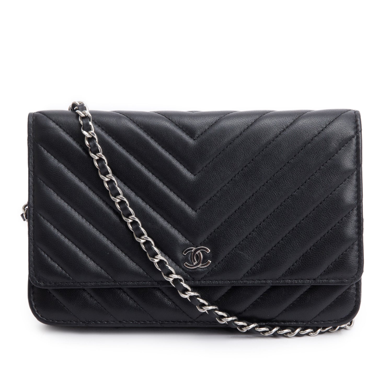 Chanel Chevron on Lambskin Black Wallet Case
