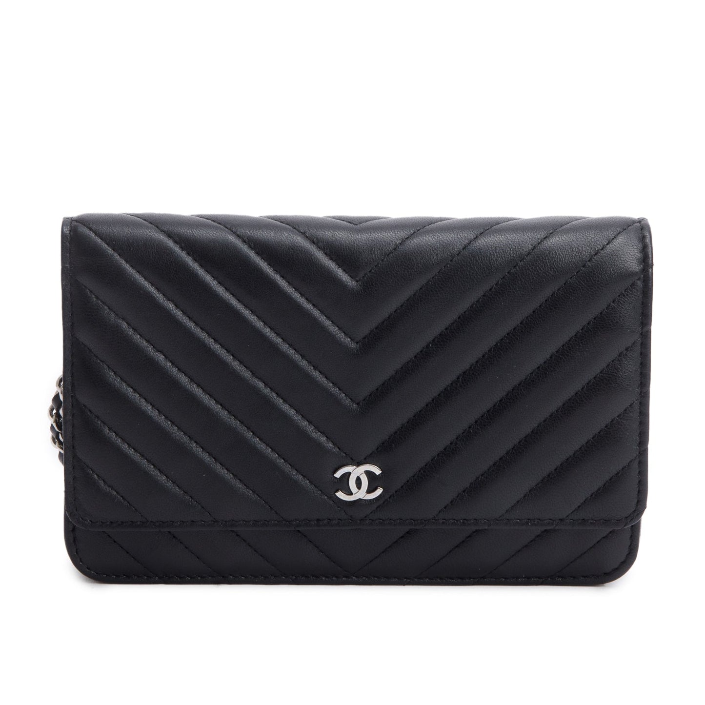 Chanel Chevron on Lambskin Black Wallet Case