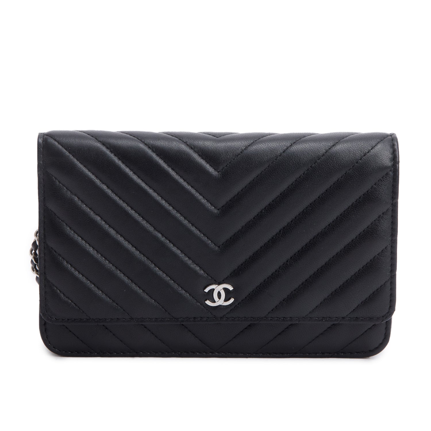 Chanel Chevron on Lambskin Black Wallet Case