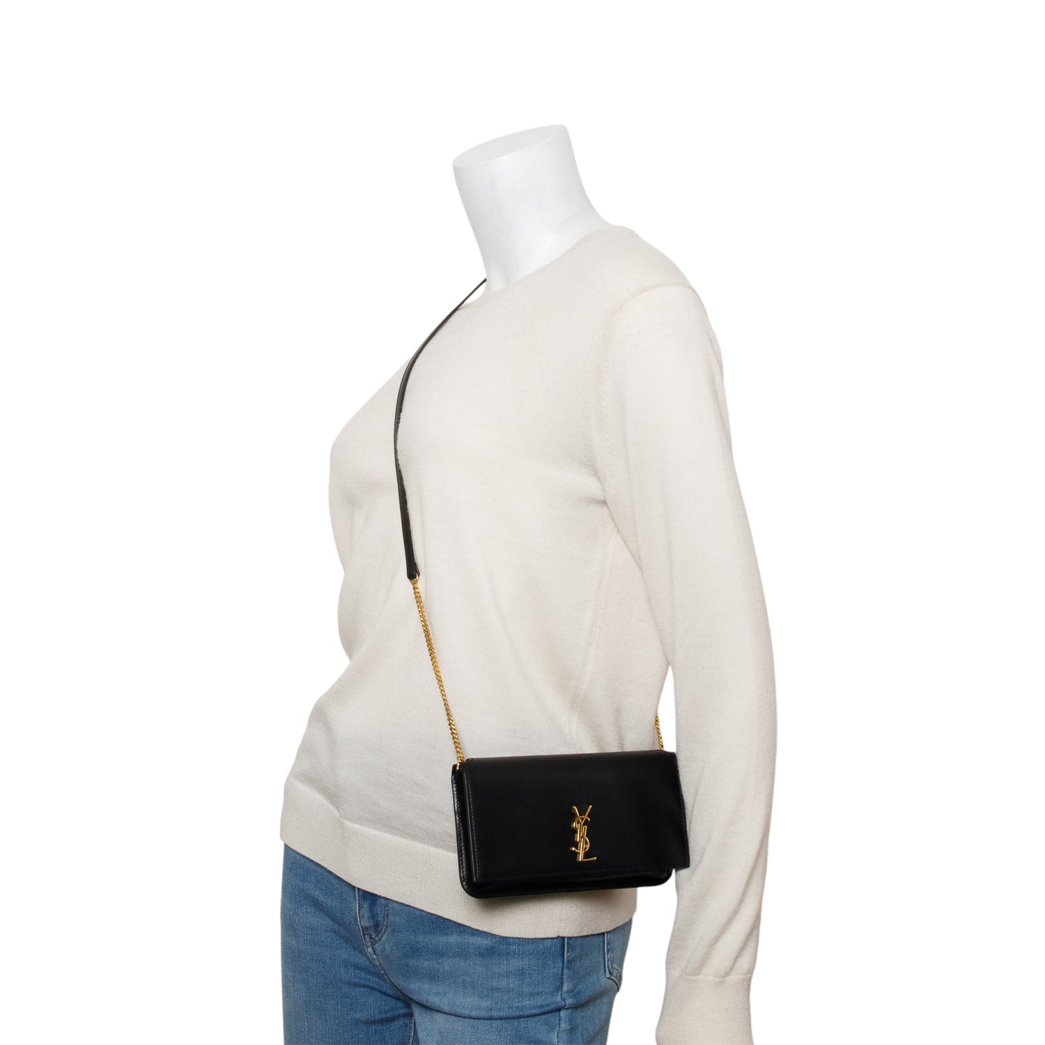 YSL Saint Laurent Smooth Calfskin Cassandre Phone Holder Travel Bag Leather Black