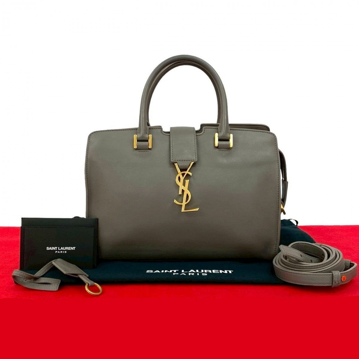 YSL Saint Laurent Yves Shoulder Bag Mosquito Bus Leather Gray Baby