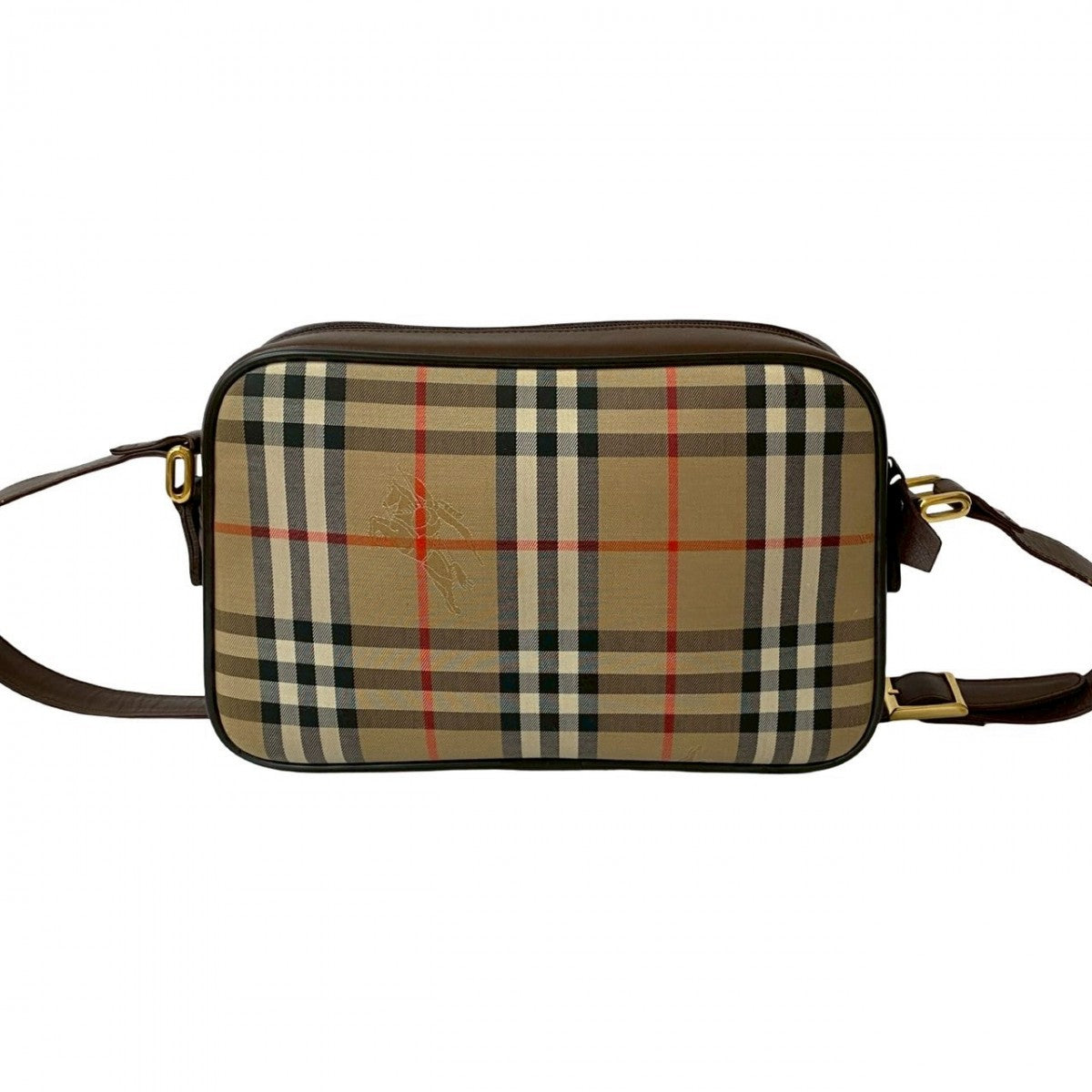 Burberry Shoulder Bag Nova Check Pattern Shadow Horse Women Leather Canvas Brown