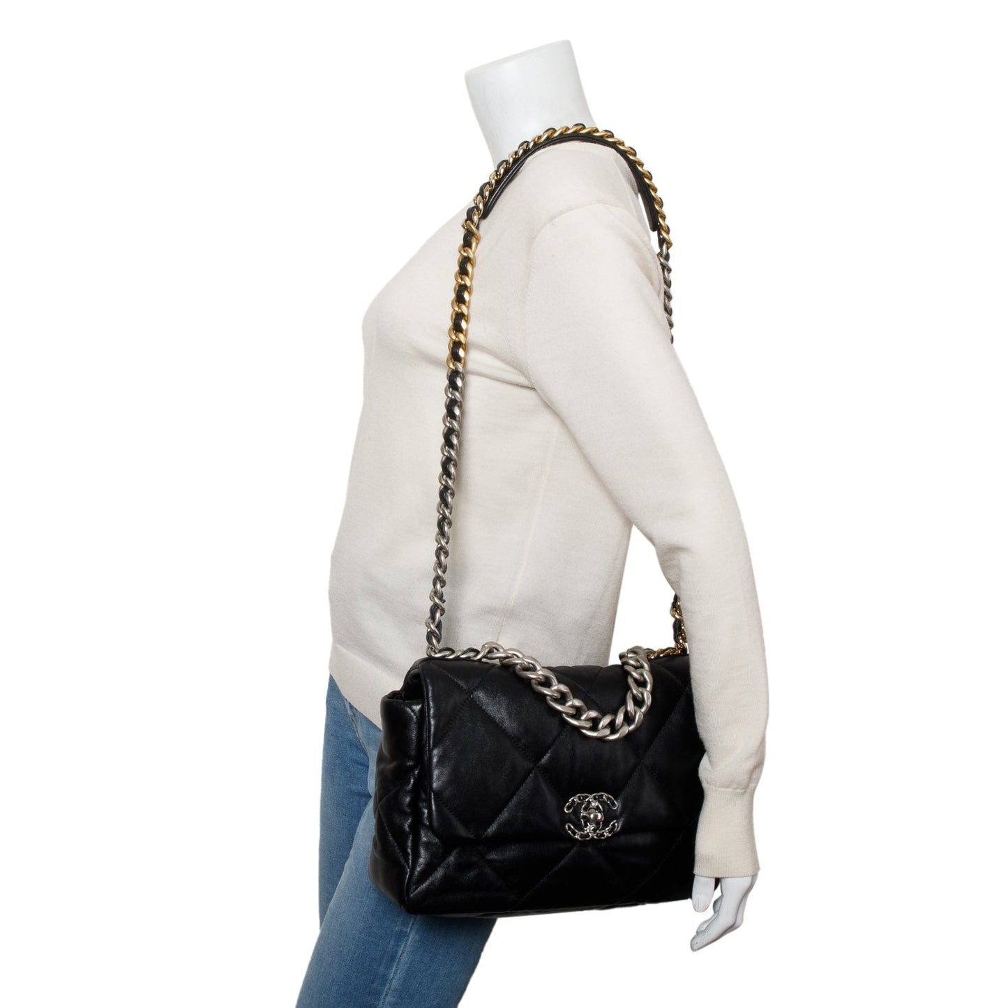 Chanel Quilted 19 Flap Lambskin Black Travel Bag
