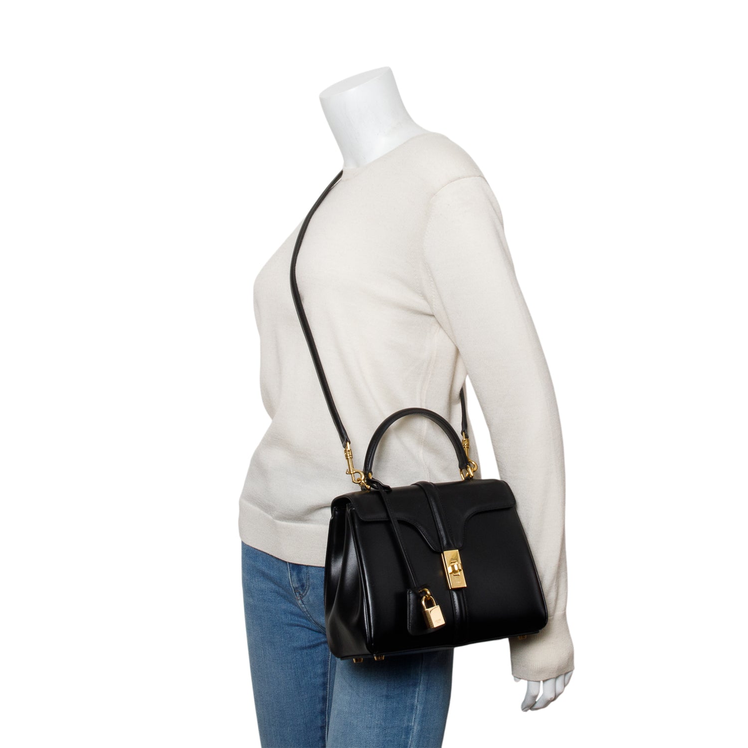 Celine Satinated Calfskin Top Handle Bag Black Travel Bag