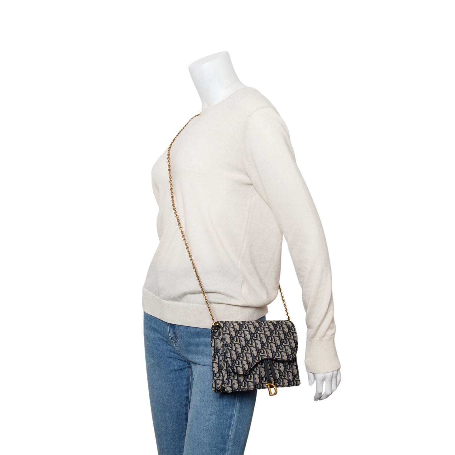 Dior Christian Oblique Saddle Pouch With Handbag Blue Medium Travel Bag