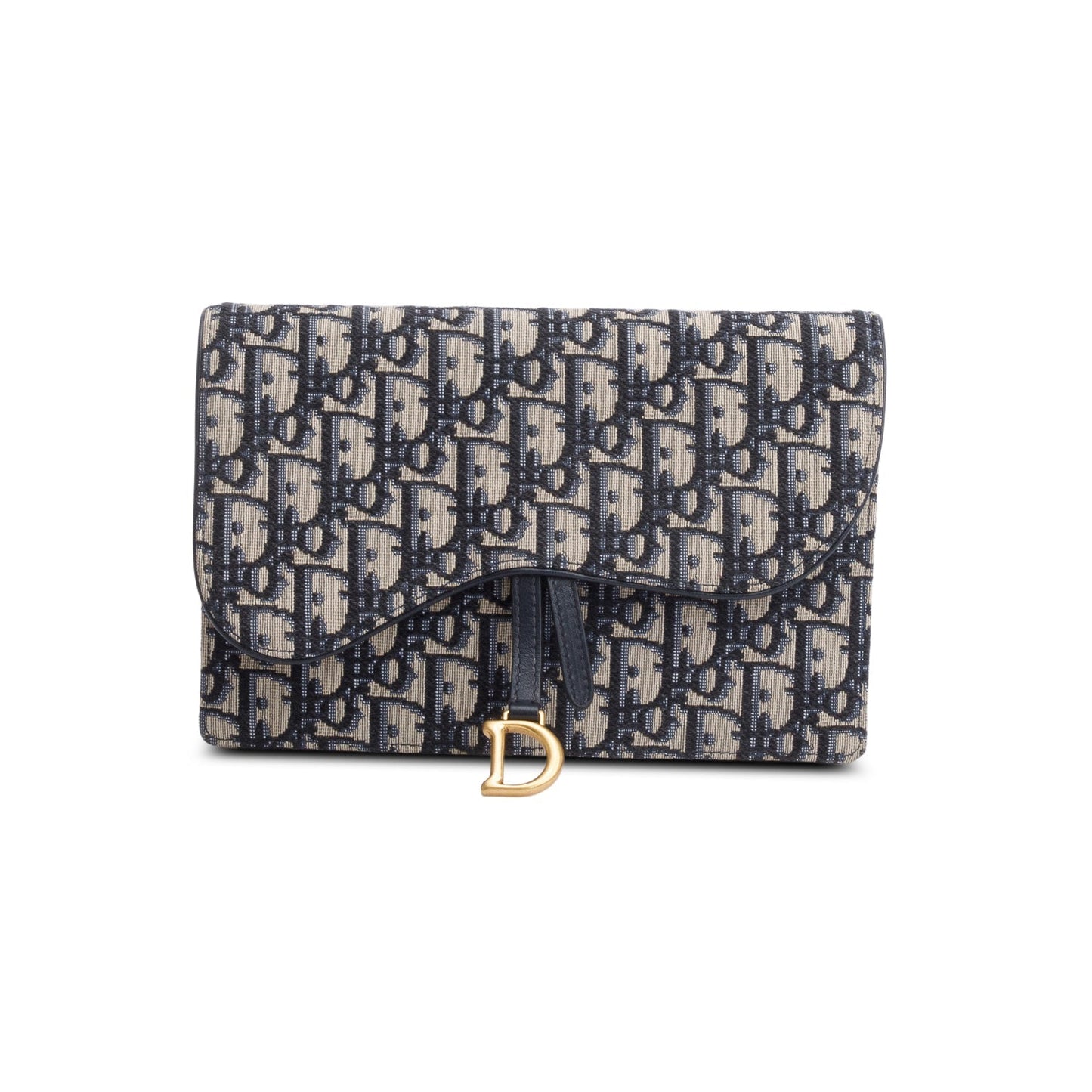 Dior Christian Oblique Saddle Pouch With Handbag Blue Medium Travel Bag
