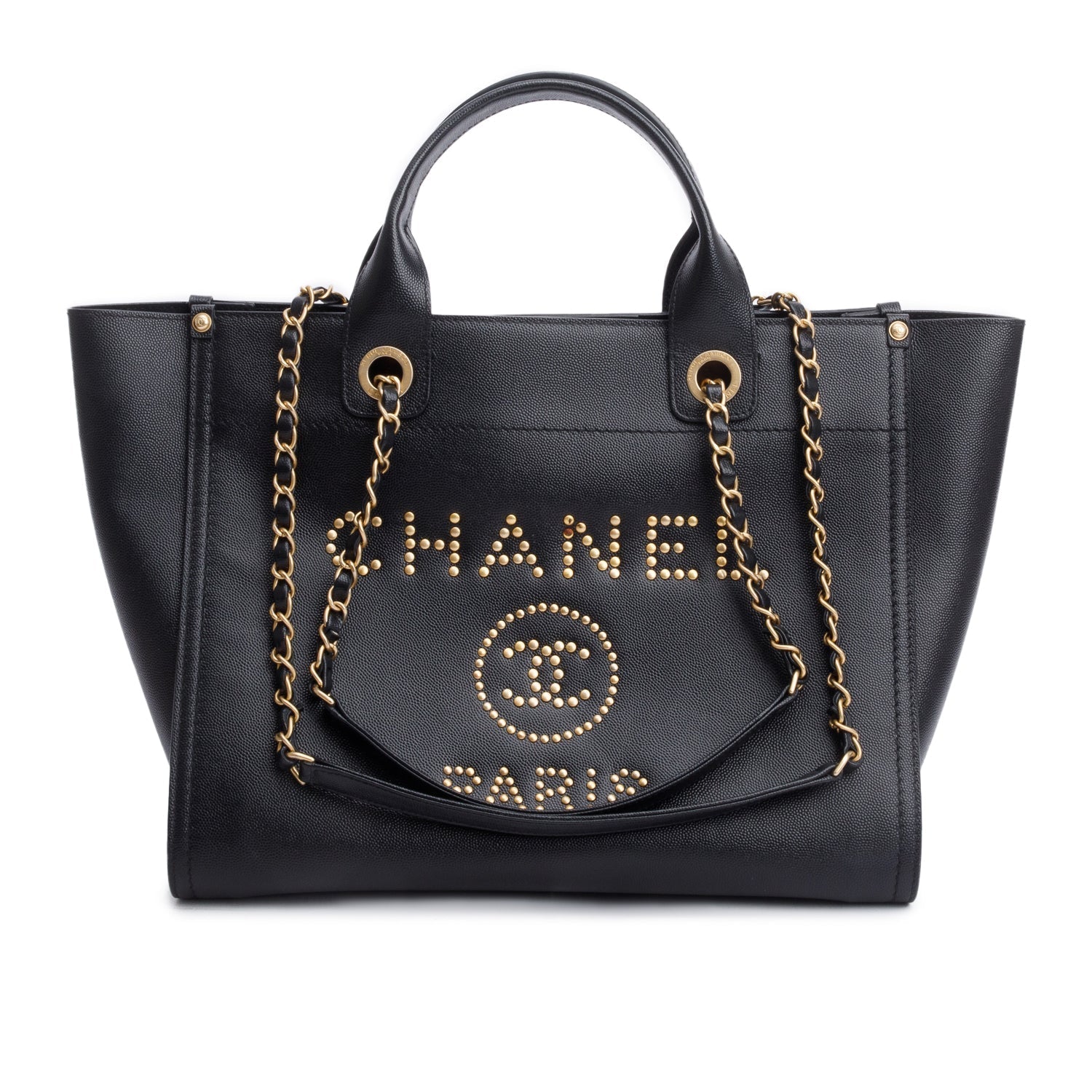 Chanel Caviar Studded Deauville Black Travel Bag