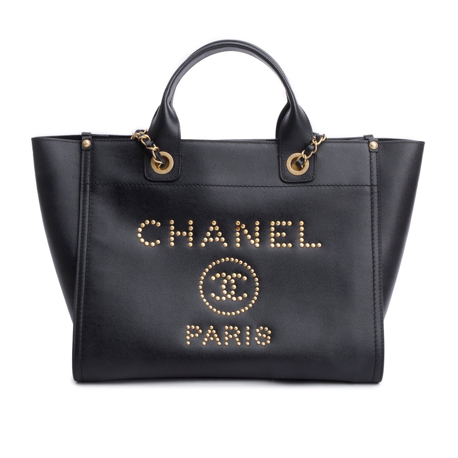 Chanel Caviar Studded Deauville Black Travel Bag