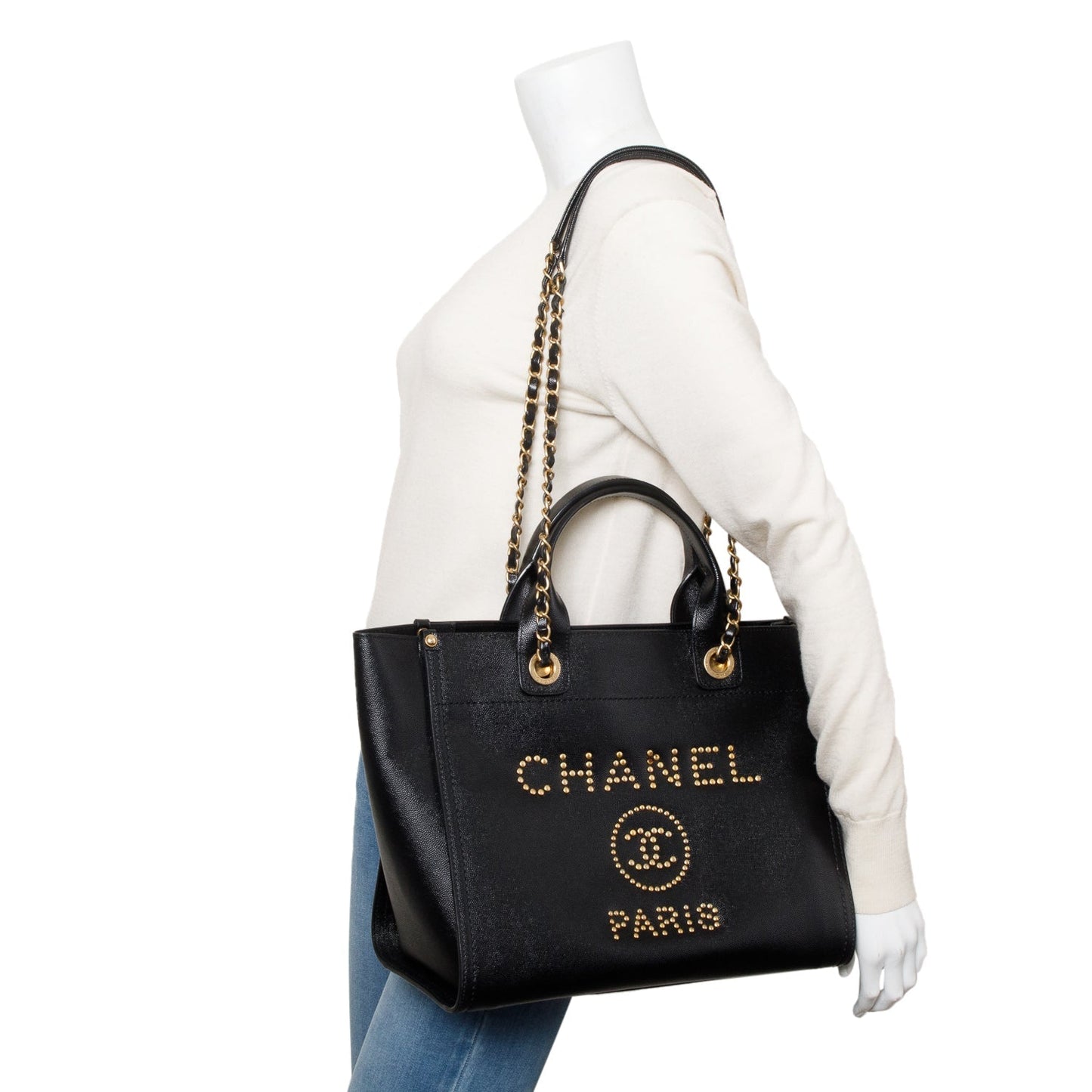 Chanel Caviar Studded Deauville Black Travel Bag